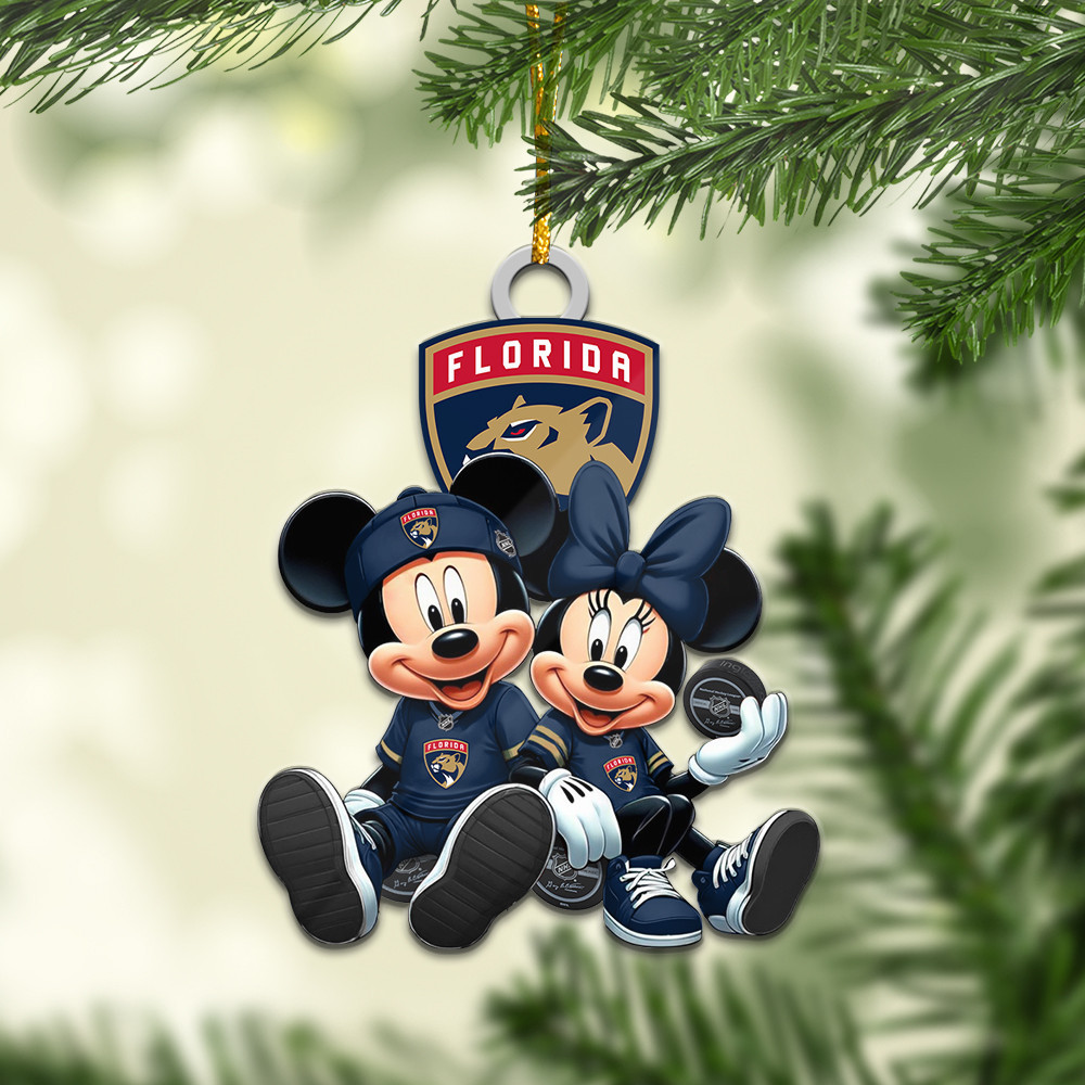 Sportswearmerch Florida Panthers NHL x Mickey and Minnie Mouse Personalized Acrylic Ornament For Fans
