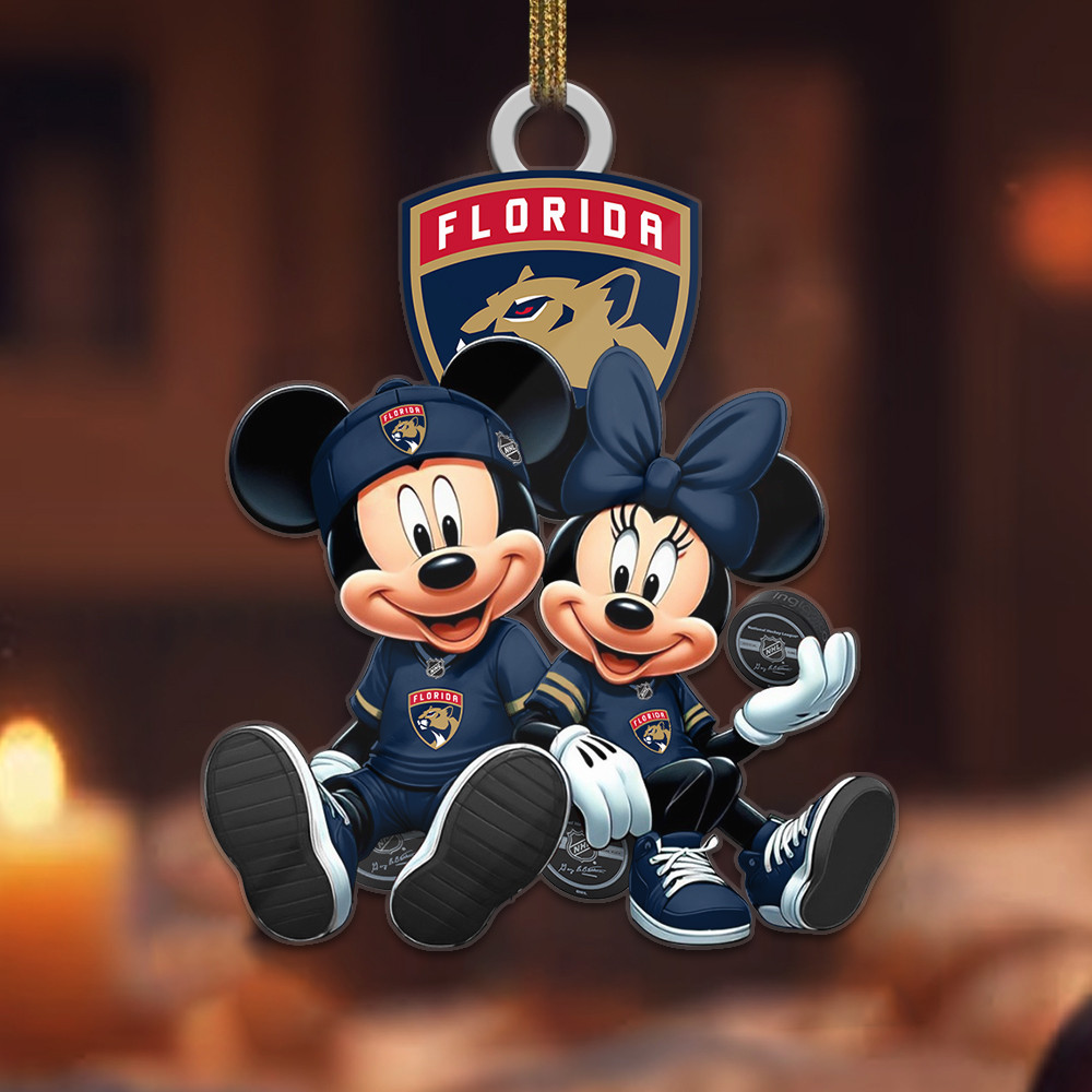Sportswearmerch Florida Panthers NHL x Mickey and Minnie Mouse Personalized Acrylic Ornament For Fans