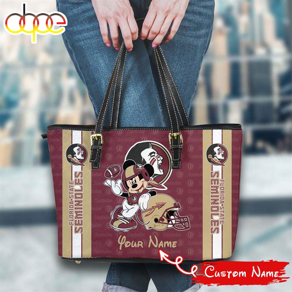 Sportswearmerch Florida State Seminoles NCAA Mickey Women Leather Tote Bag For Fan