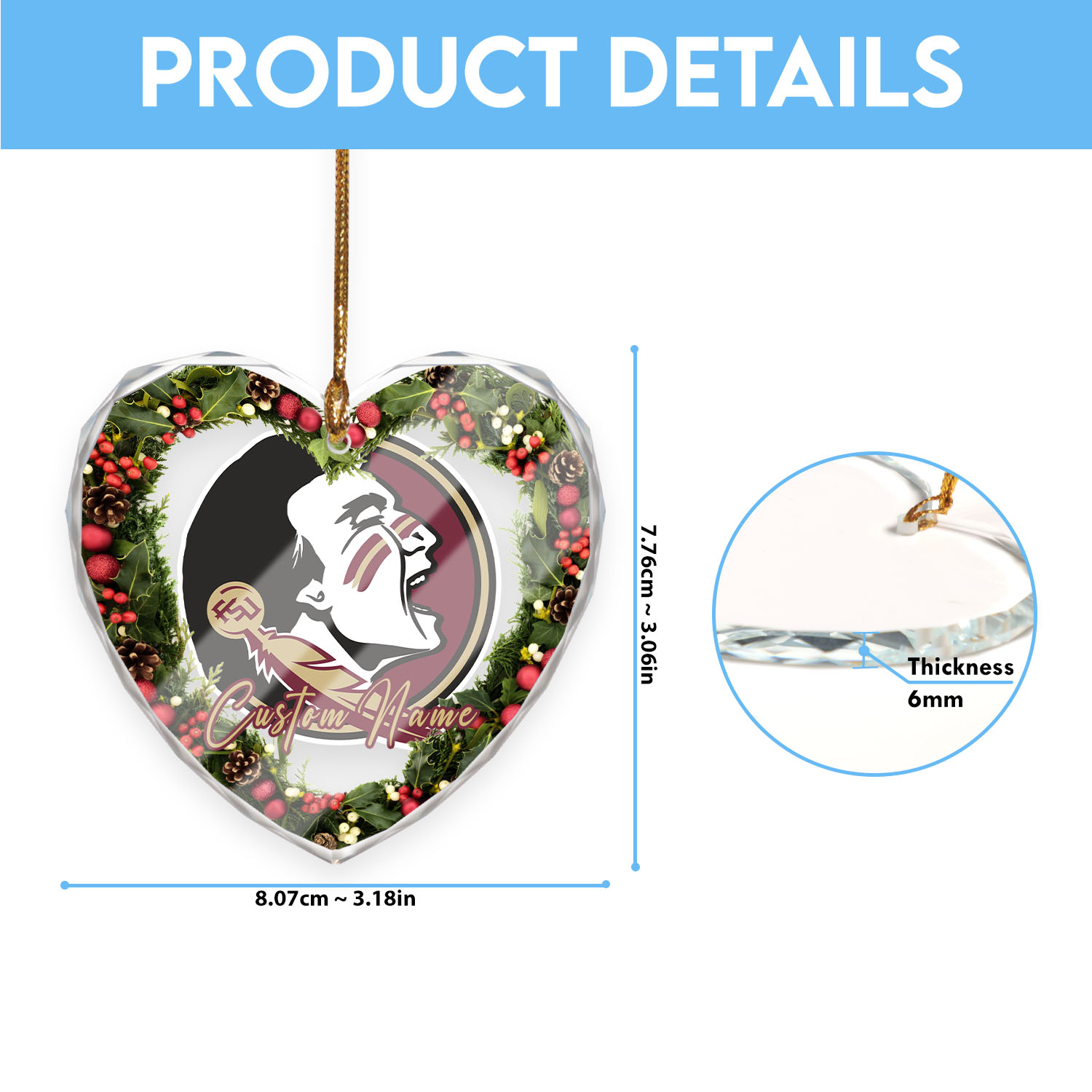 Sportswearmerch Florida State Seminoles NCAA x Christmas Glass Ornament Gift For Fans