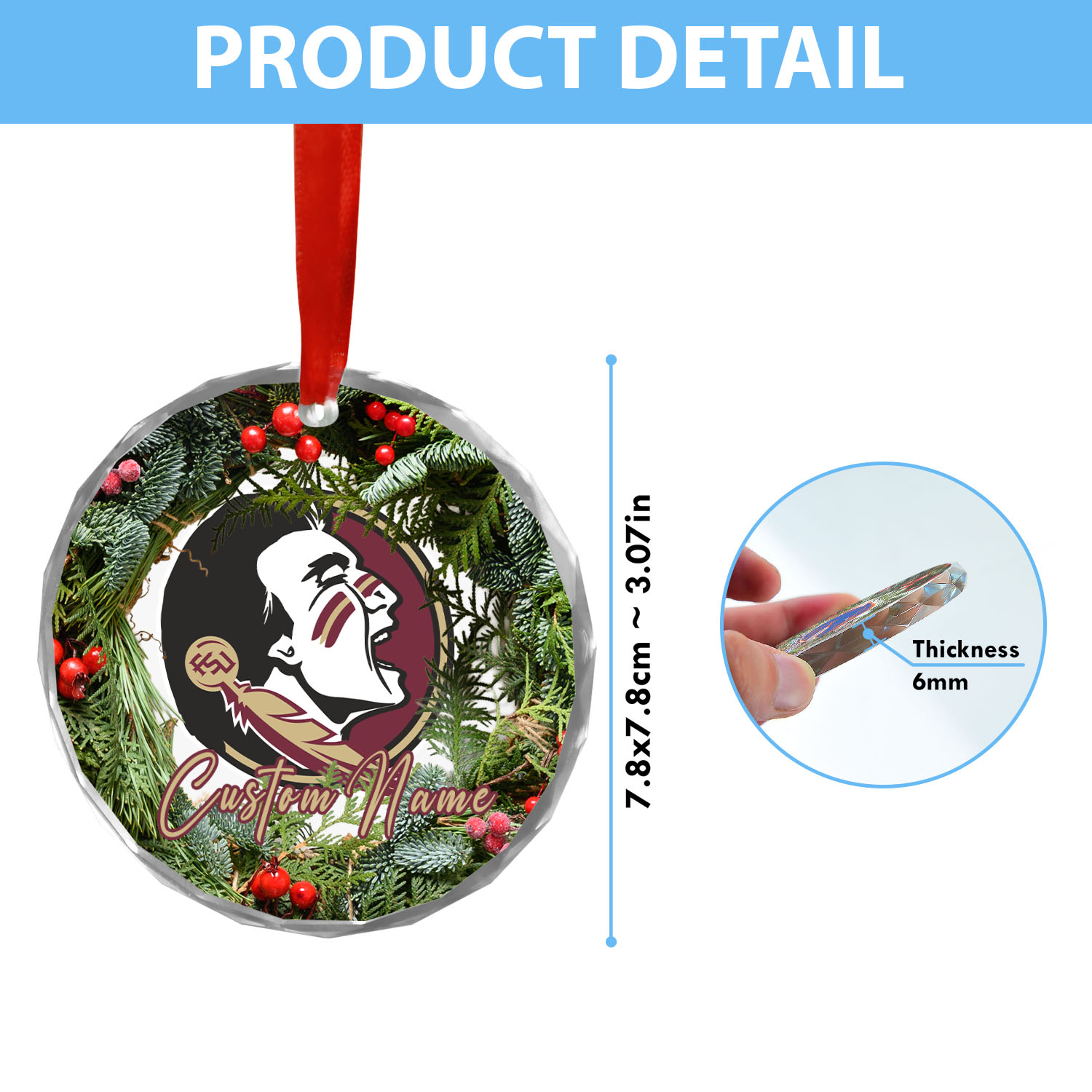 Sportswearmerch Florida State Seminoles NCAA x Christmas Glass Ornament Gift For Fans
