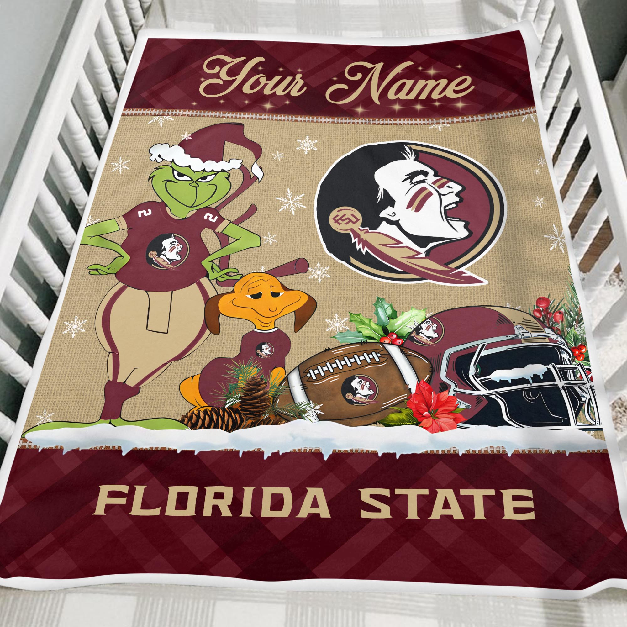 Sportswearmerch Florida State Seminoles NCAA x Grinch Christmas Fleece Blanket For Fan
