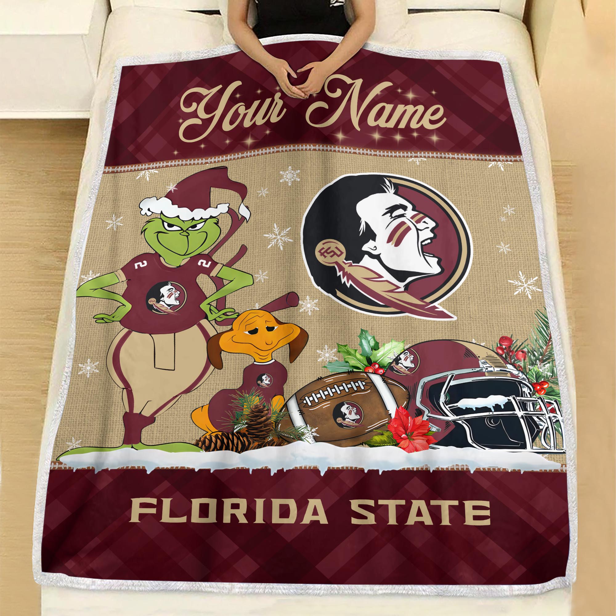 Sportswearmerch Florida State Seminoles NCAA x Grinch Christmas Fleece Blanket For Fan