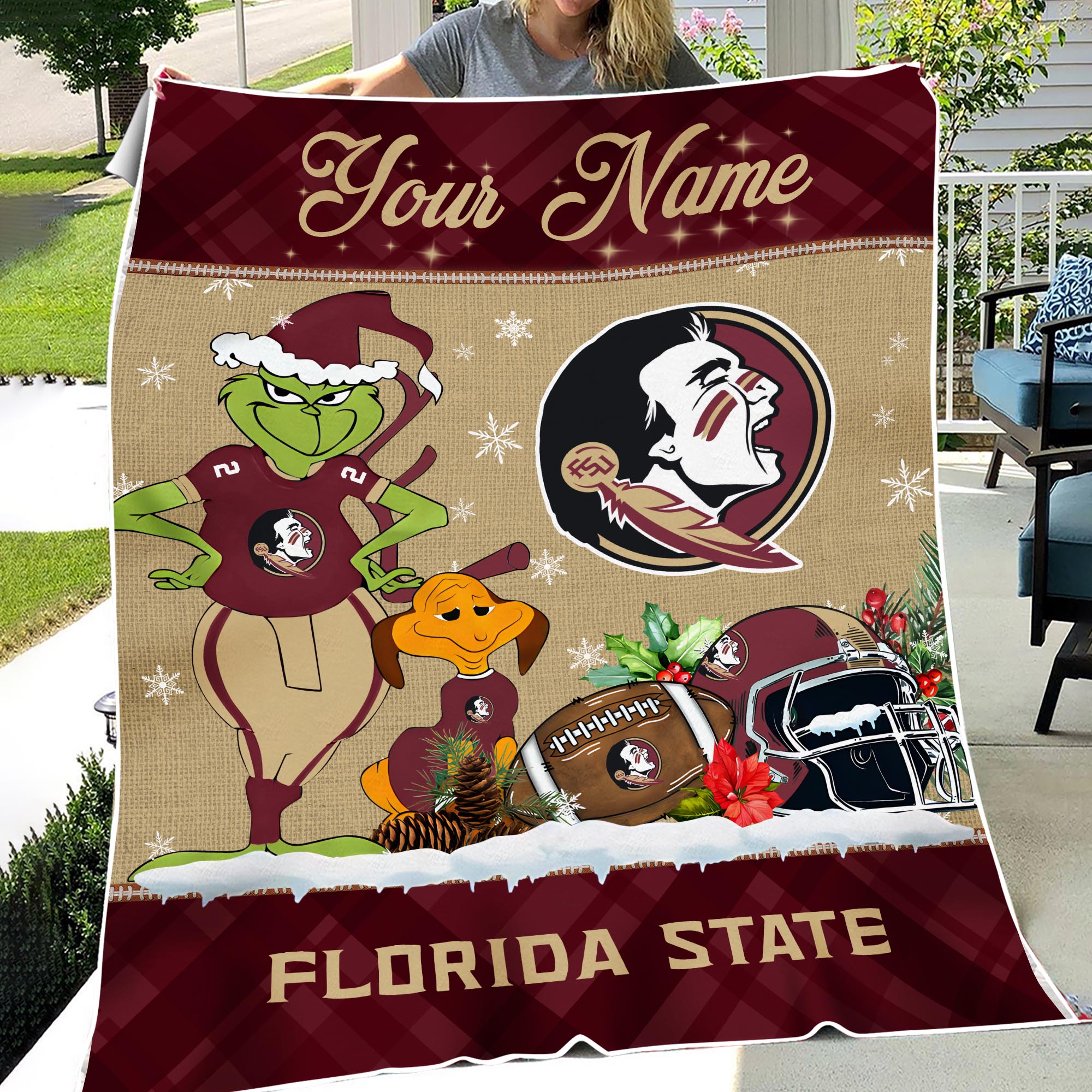 Sportswearmerch Florida State Seminoles NCAA x Grinch Christmas Fleece Blanket For Fan