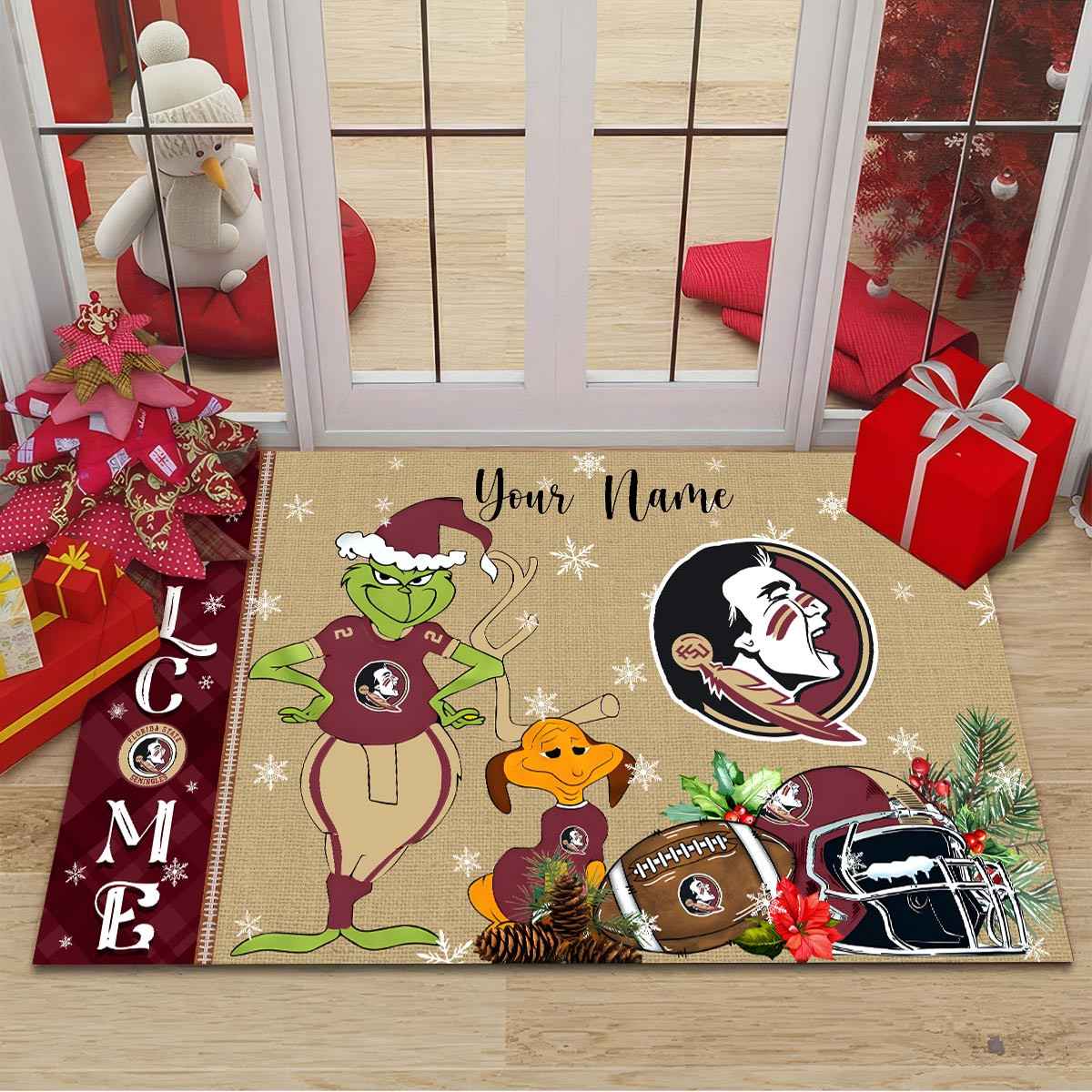 Sportswearmerch Florida State Seminoles NCAA x Grinch Christmas Welcome Football Doormat For Fan