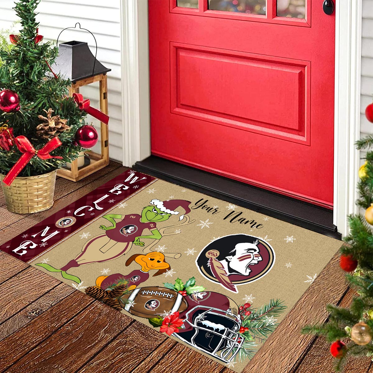 Sportswearmerch Florida State Seminoles NCAA x Grinch Christmas Welcome Football Doormat For Fan