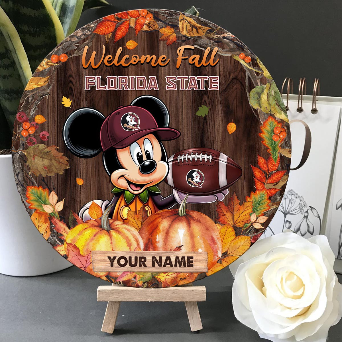 Sportswearmerch Florida State Seminoles NCAA x Mickey Round Wooden Sign For Fan