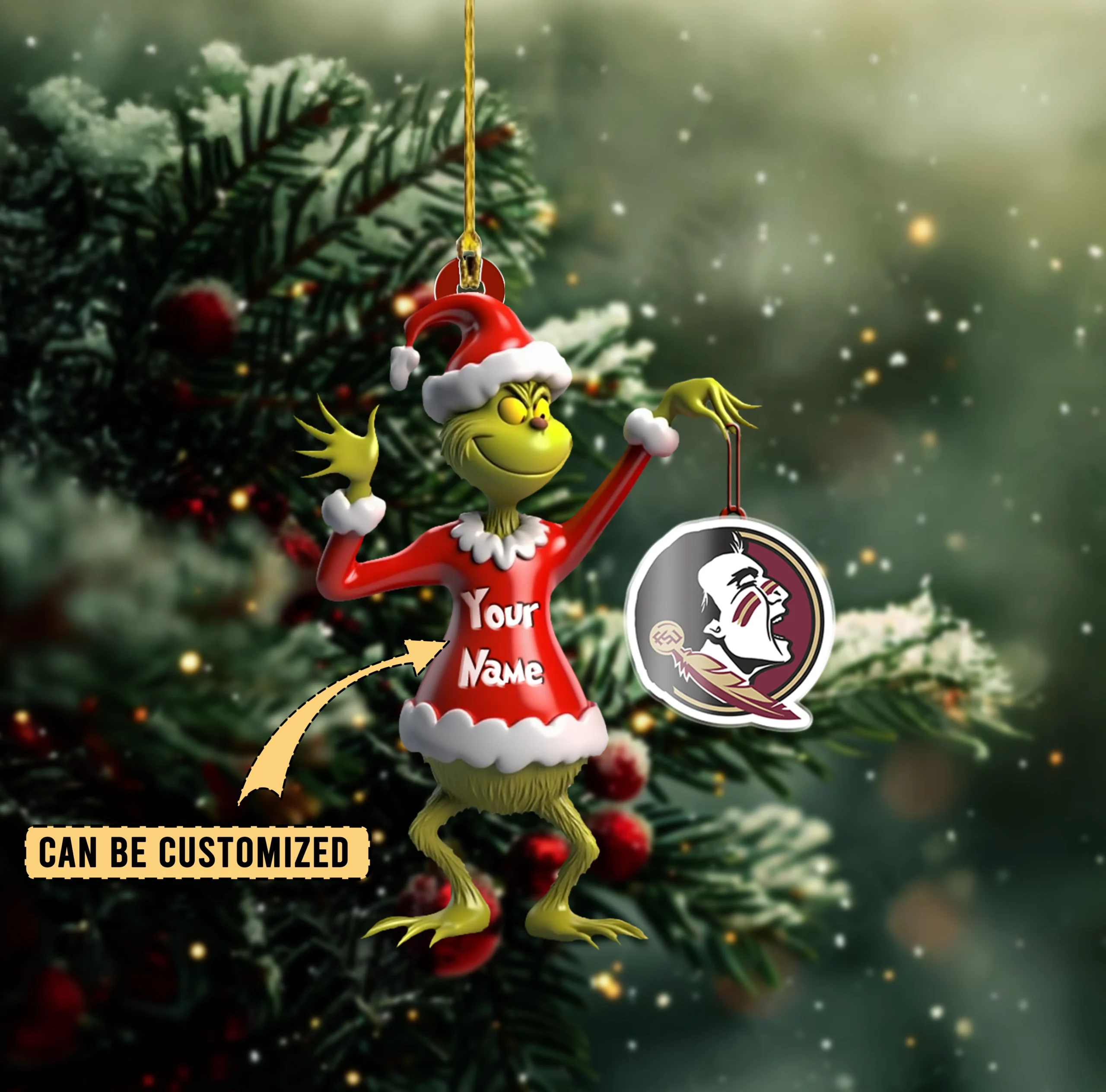 Sportswearmerch Florida State Seminoles NCAA x The Grinch Acrylic Ornament Gift For Fans