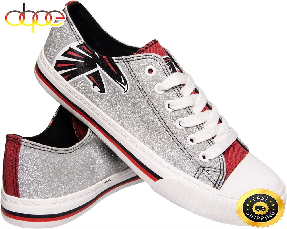 Sportswearmerch FOCO Atlanta Falcons NFL Womens Glitter Low Top Canvas Sneakers Shoes For Men And Women