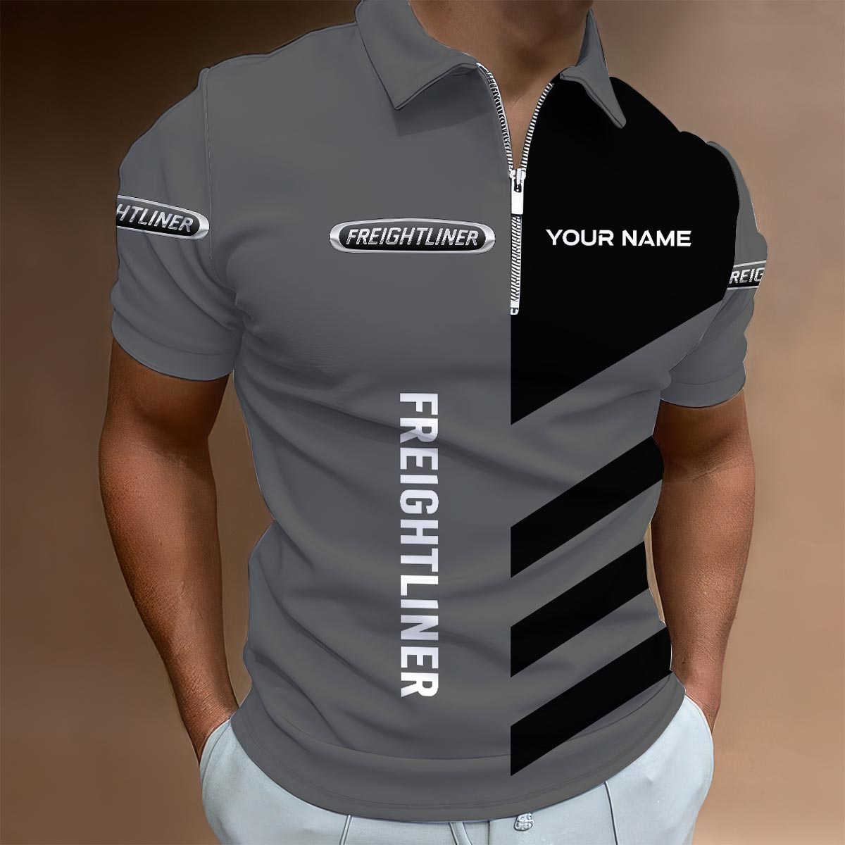 Sportswearmerch Freightliner Truck Lapel Zip Polo Shirt For Fan