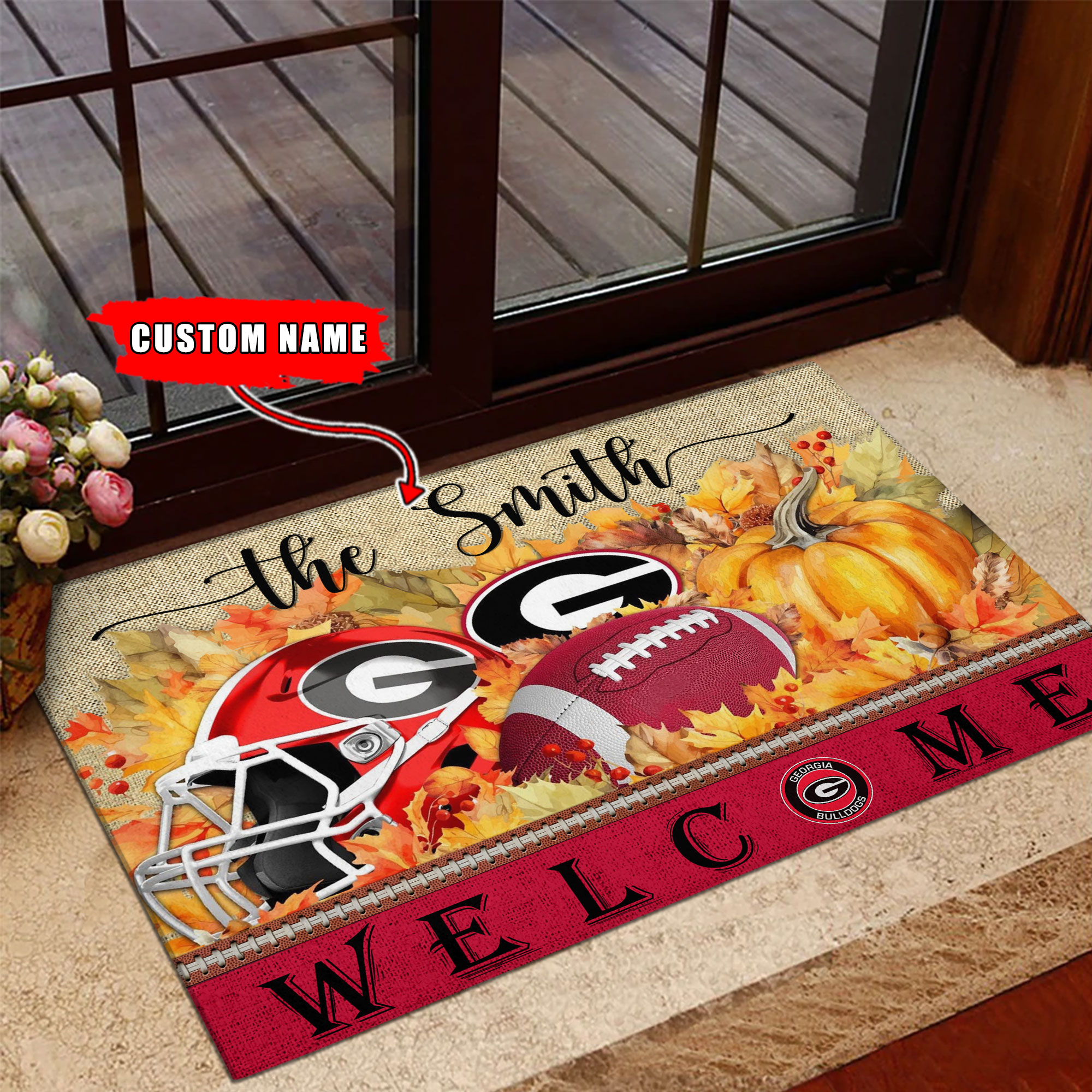 Sportswearmerch Georgia Bulldogs NCAA Welcome Fall Football Doormat For Fan