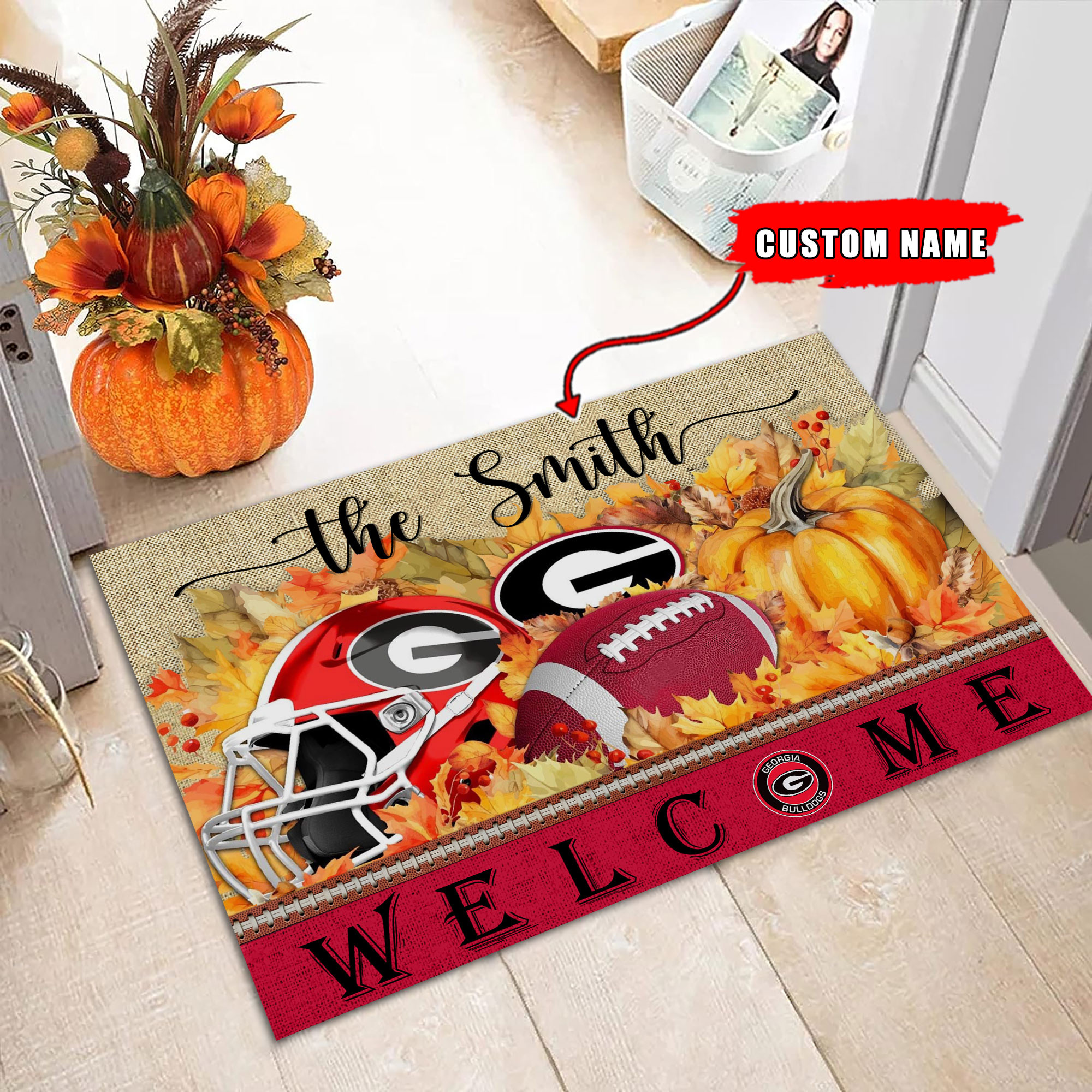 Sportswearmerch Georgia Bulldogs NCAA Welcome Fall Football Doormat For Fan