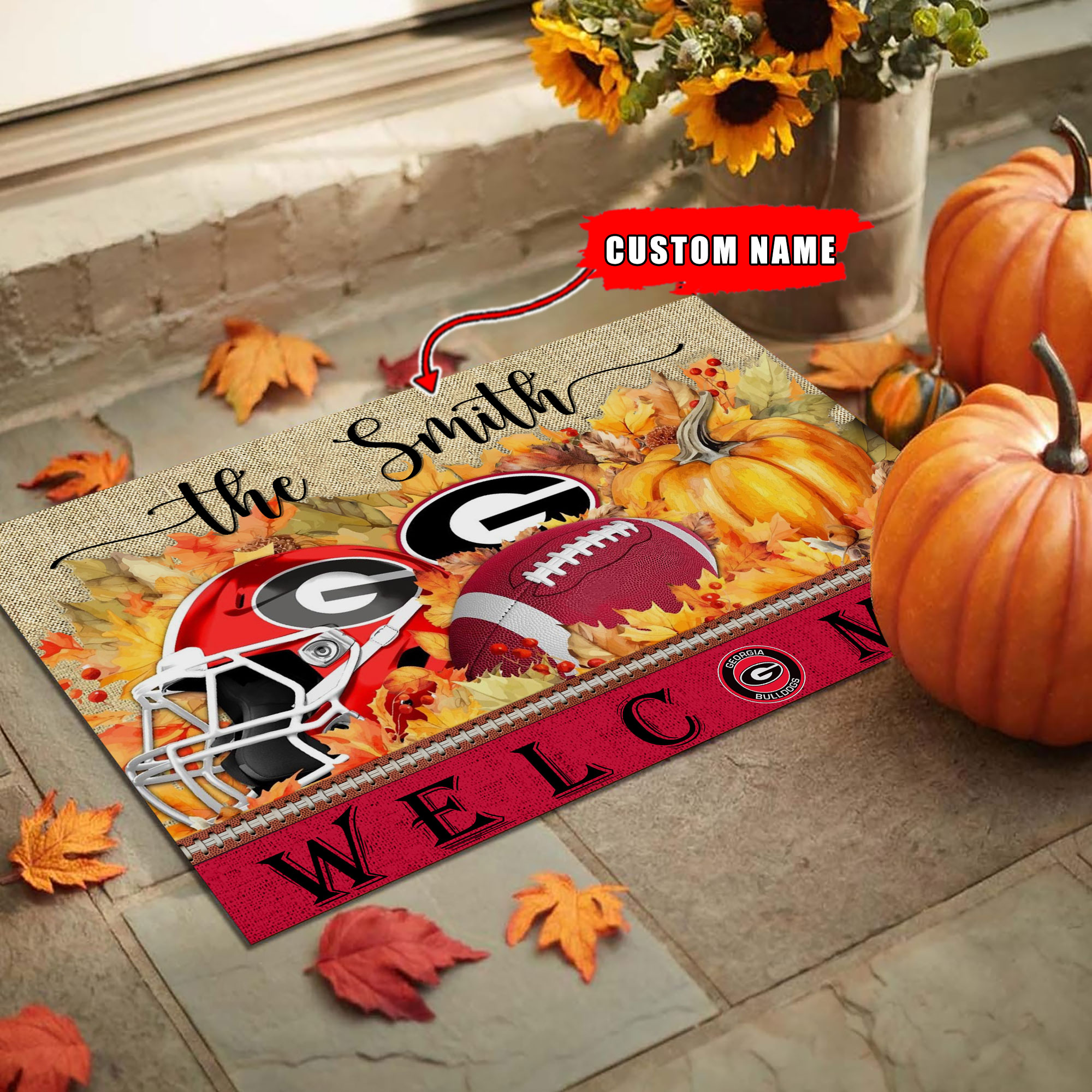 Sportswearmerch Georgia Bulldogs NCAA Welcome Fall Football Doormat For Fan