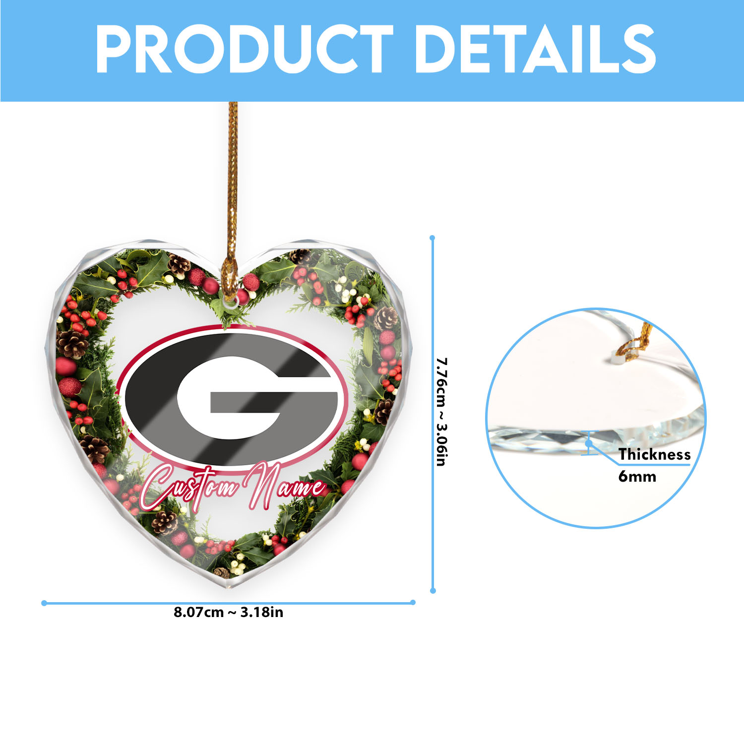 Sportswearmerch Georgia Bulldogs NCAA x Christmas Glass Ornament Gift For Fans