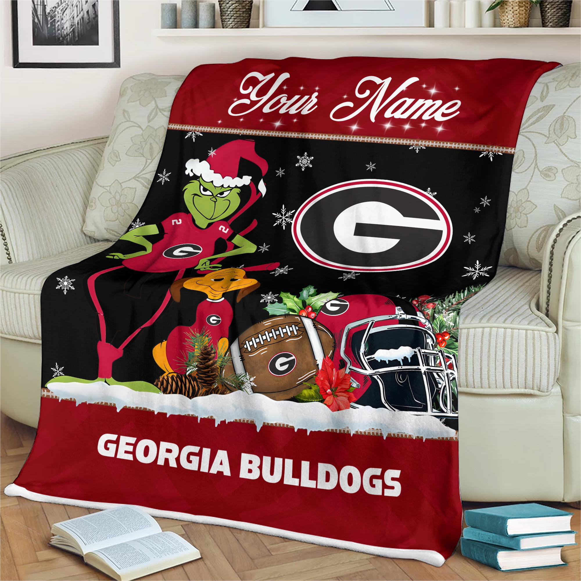 Sportswearmerch Georgia Bulldogs NCAA x Grinch Christmas Fleece Blanket For Fan