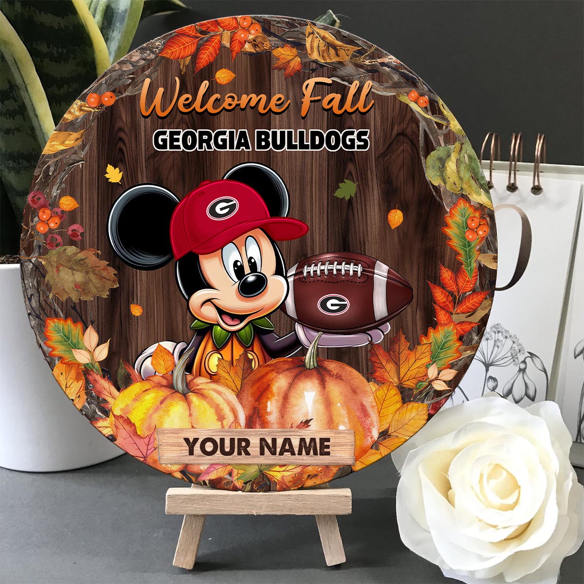 Sportswearmerch Georgia Bulldogs NCAA x Mickey Round Wooden Sign For Fan