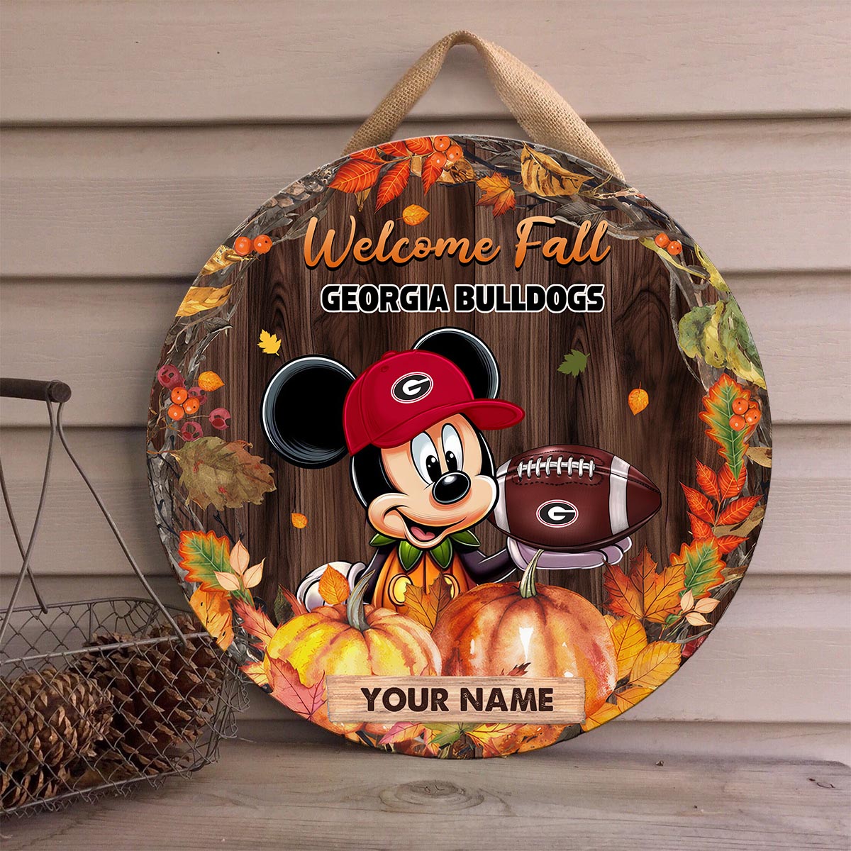 Sportswearmerch Georgia Bulldogs NCAA x Mickey Round Wooden Sign For Fan