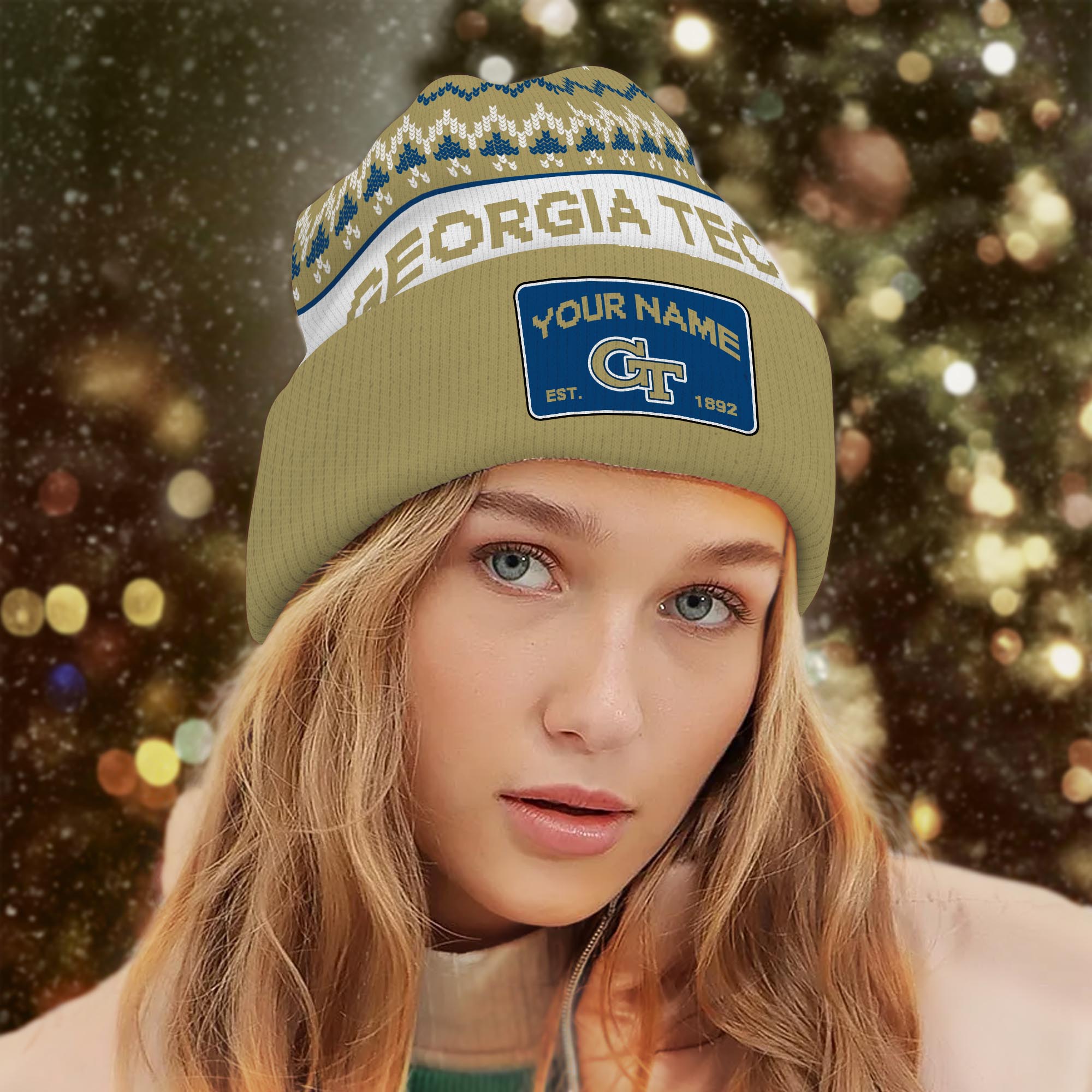 Sportswearmerch Georgia Tech Yellow Jackets NCAA Christmas Beanie Hat For Fan