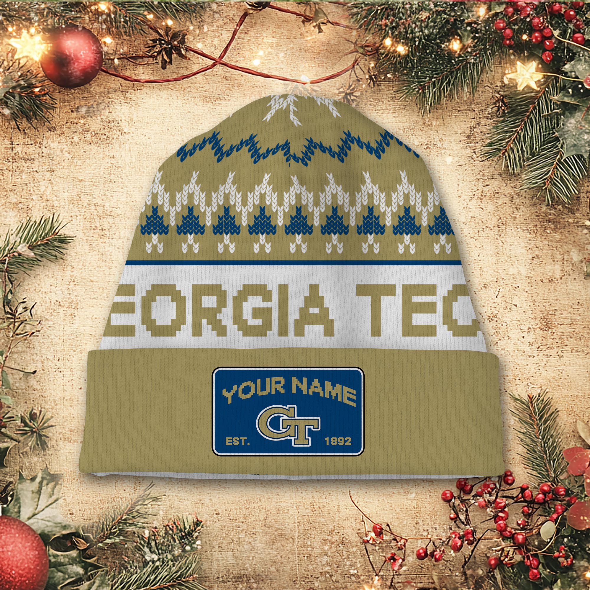 Sportswearmerch Georgia Tech Yellow Jackets NCAA Christmas Beanie Hat For Fan