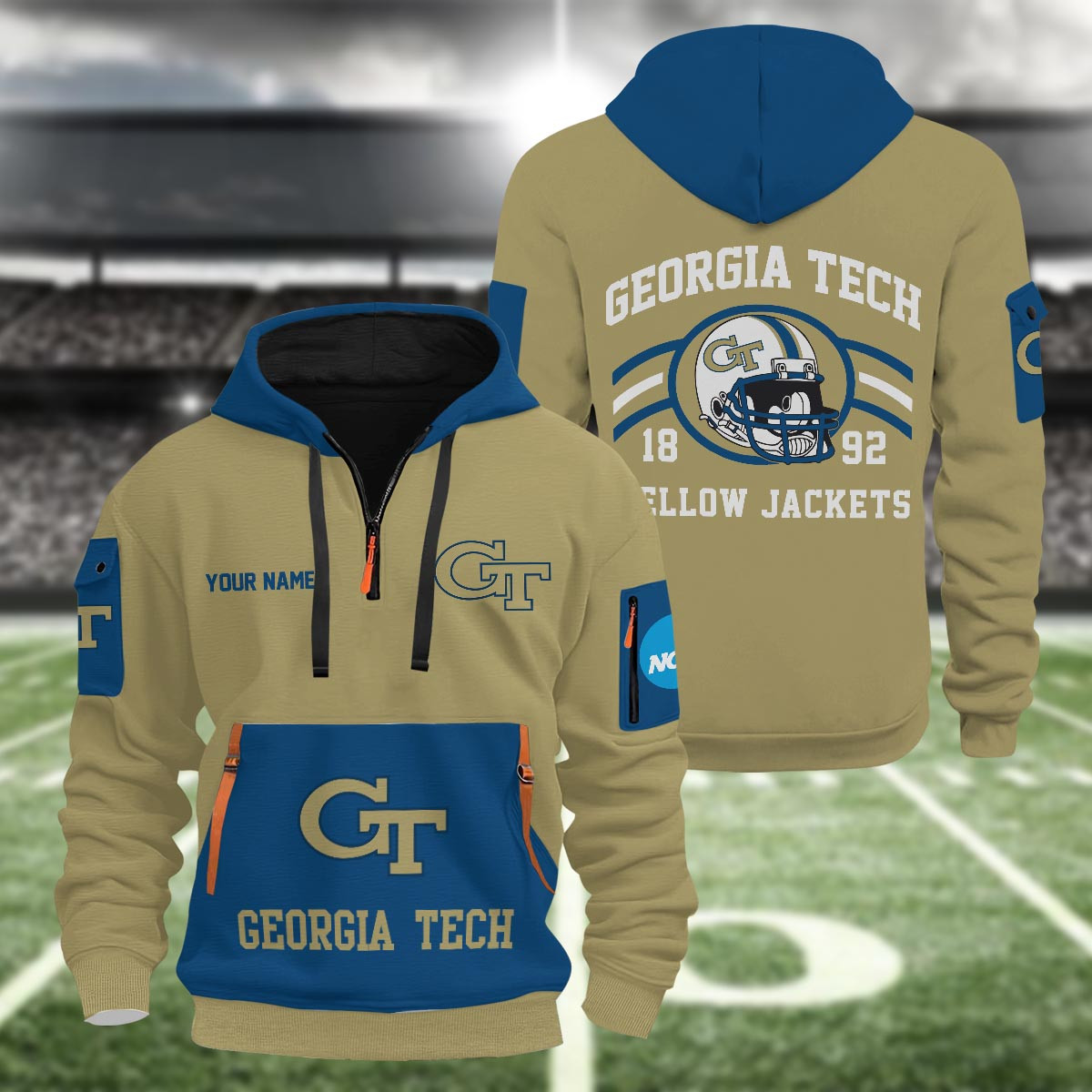 Sportswearmerch Georgia Tech Yellow Jackets NCAA Half Zip Hoodie Personalized For Fan
