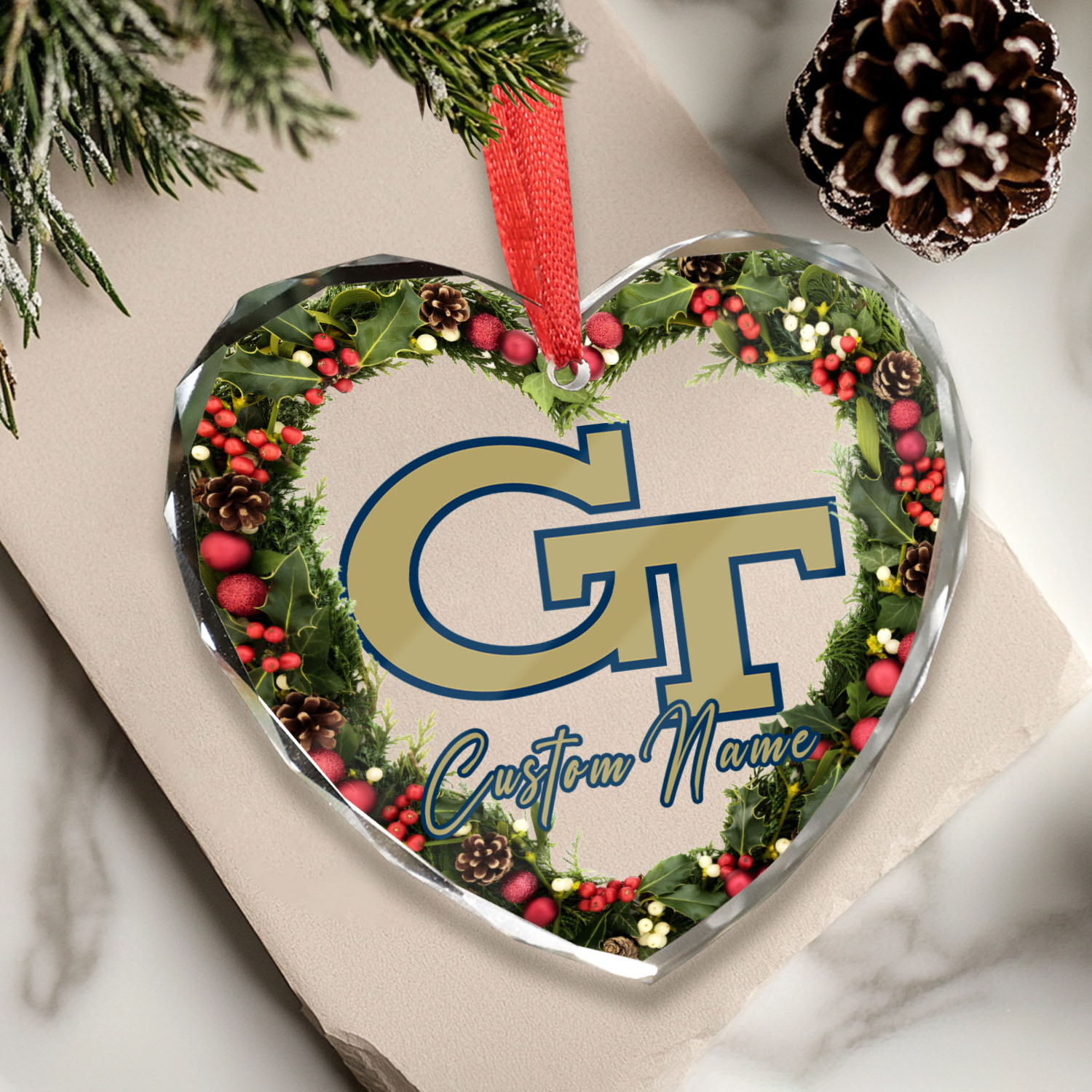 Sportswearmerch Georgia Tech Yellow Jackets NCAA x Christmas Glass Ornament Gift For Fans