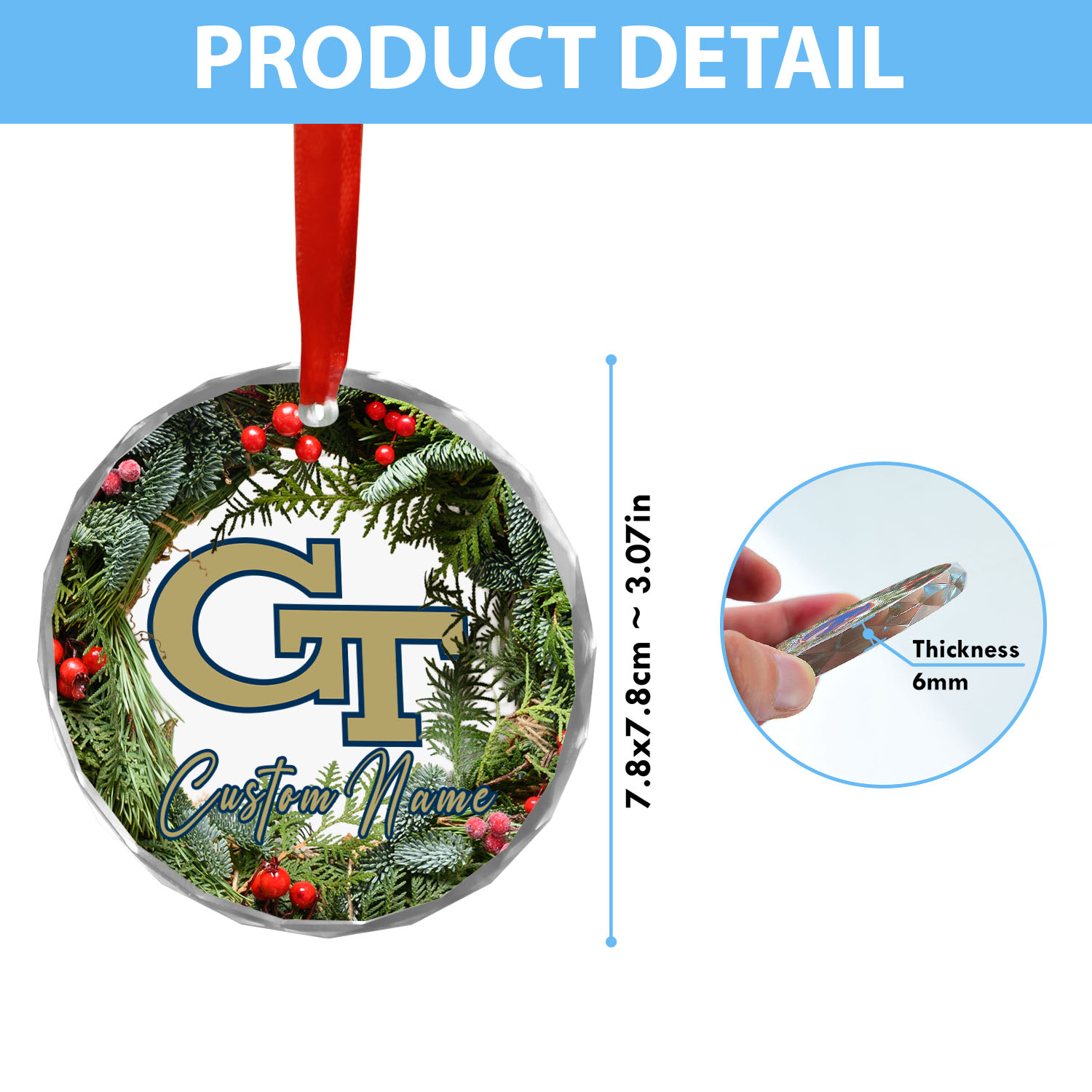 Sportswearmerch Georgia Tech Yellow Jackets NCAA x Christmas Glass Ornament Gift For Fans
