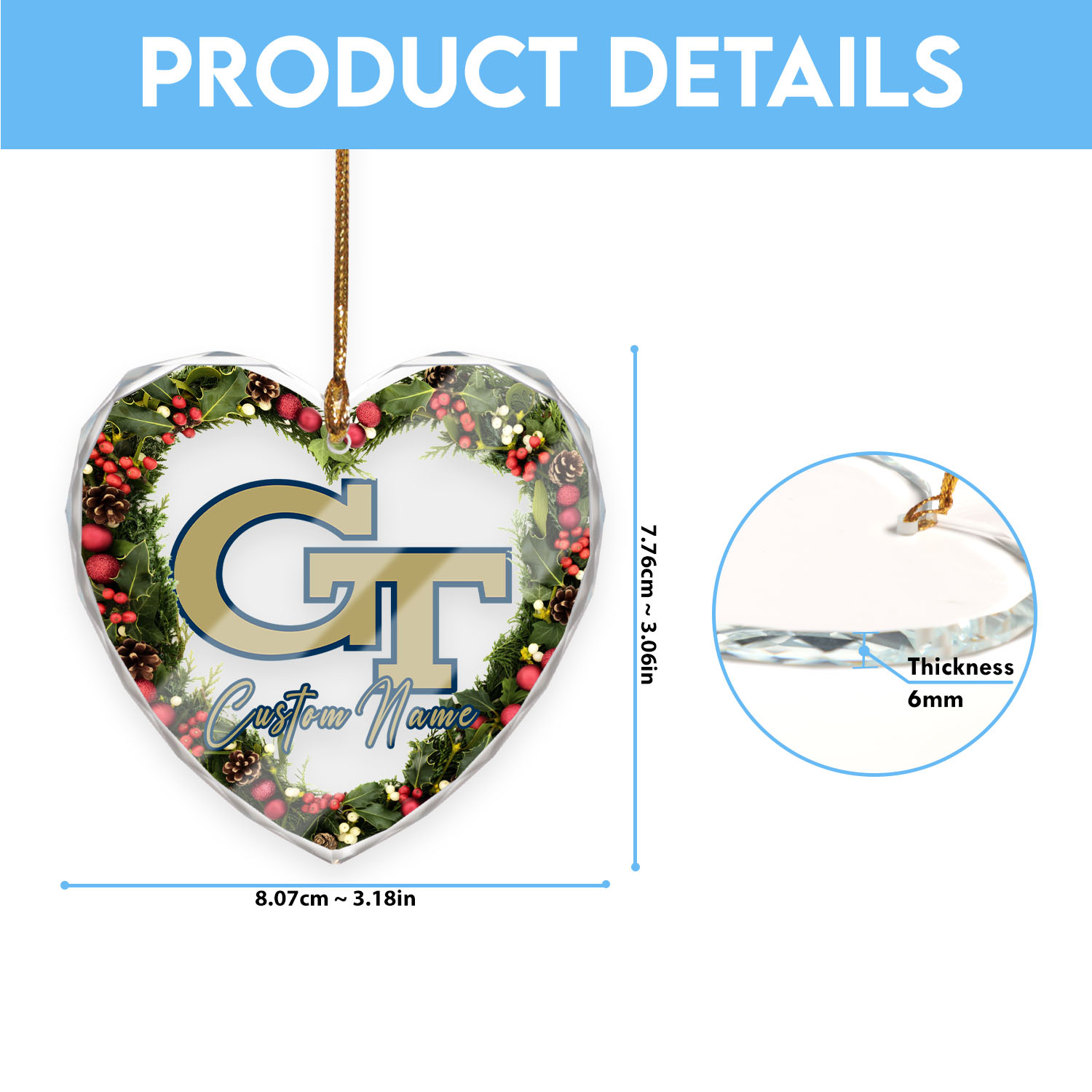 Sportswearmerch Georgia Tech Yellow Jackets NCAA x Christmas Glass Ornament Gift For Fans