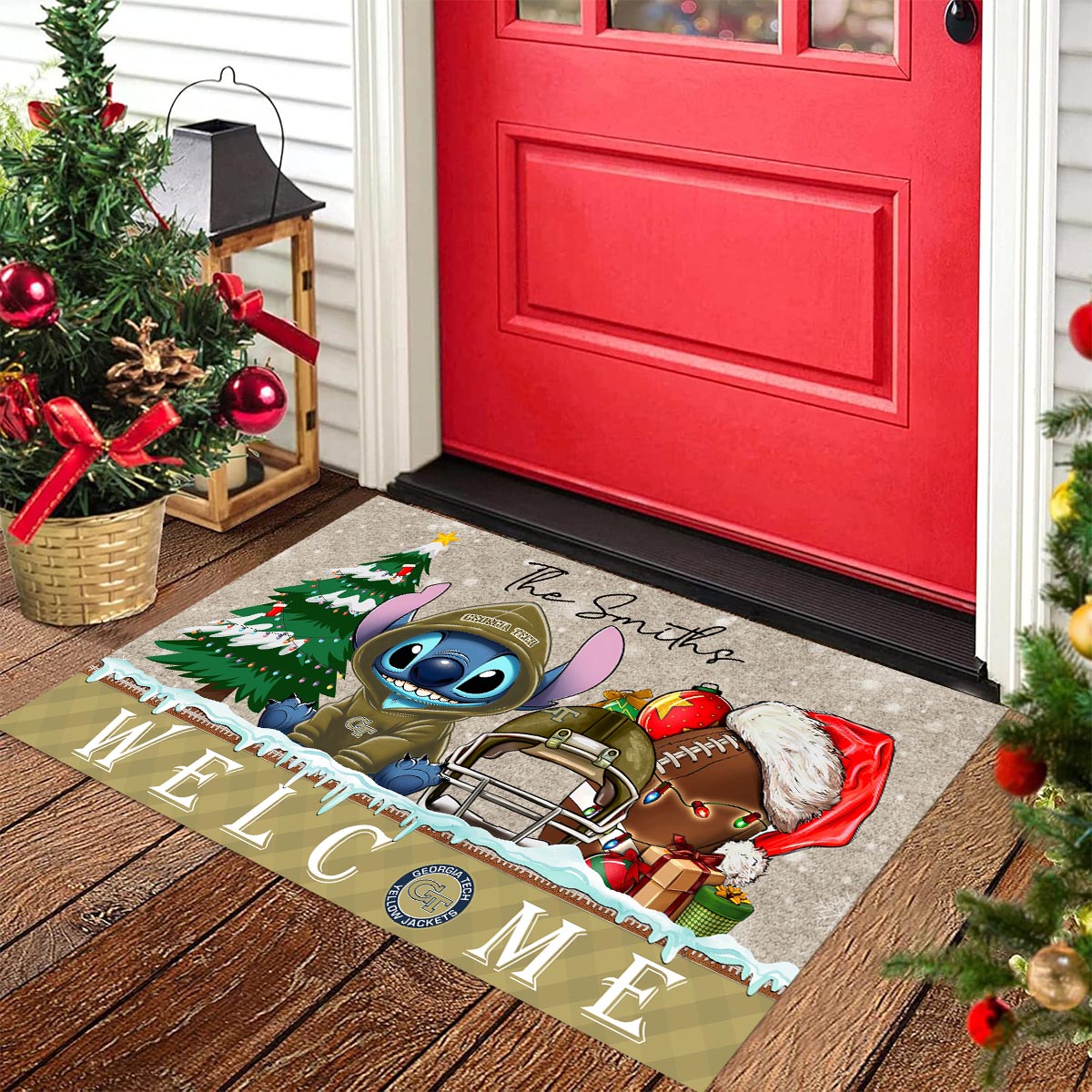 Sportswearmerch Georgia Tech Yellow Jackets NCAA x Cute Stitch Christmas Doormat For Fan