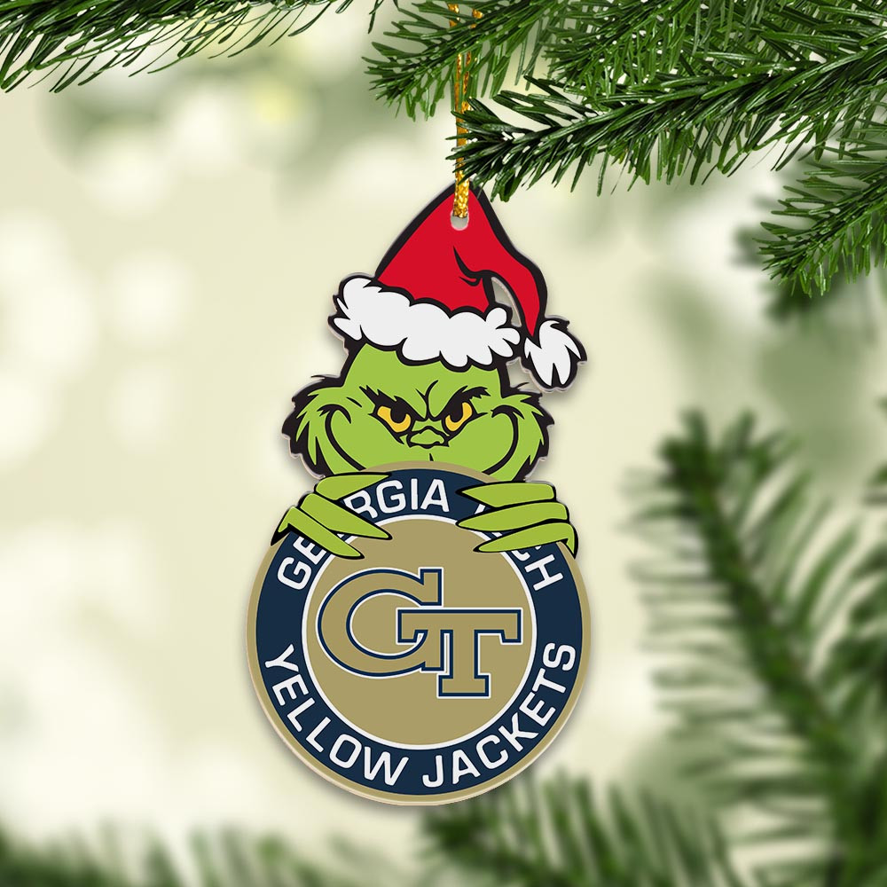 Sportswearmerch Georgia Tech Yellow Jackets NCAA x Grinch Christmas Acrylic Ornament For Fans