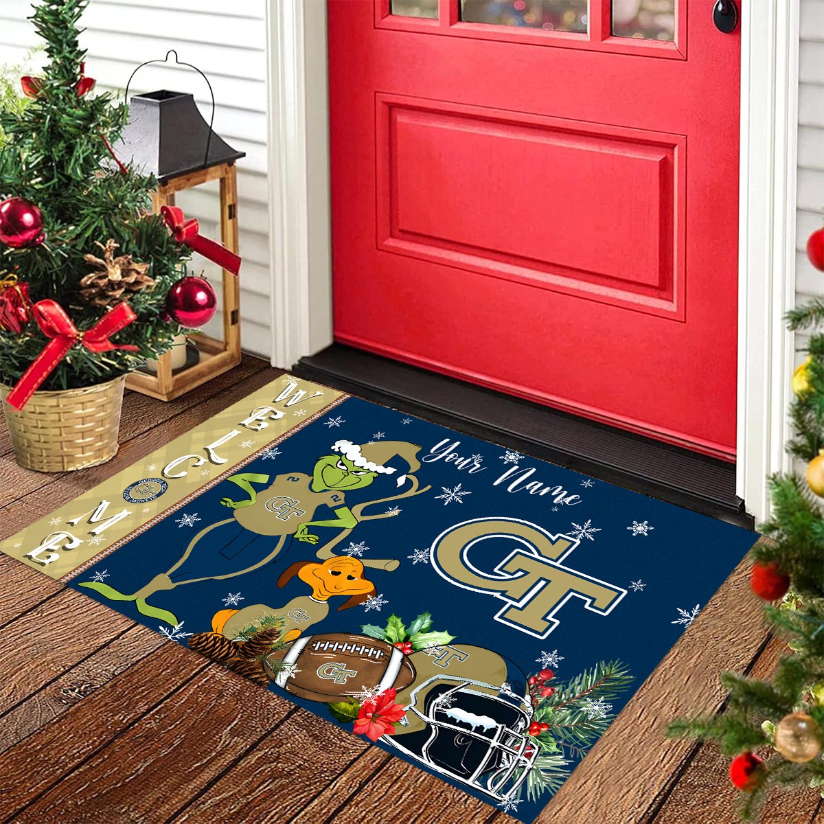 Sportswearmerch Georgia Tech Yellow Jackets NCAA x Grinch Christmas Welcome Football Doormat For Fan