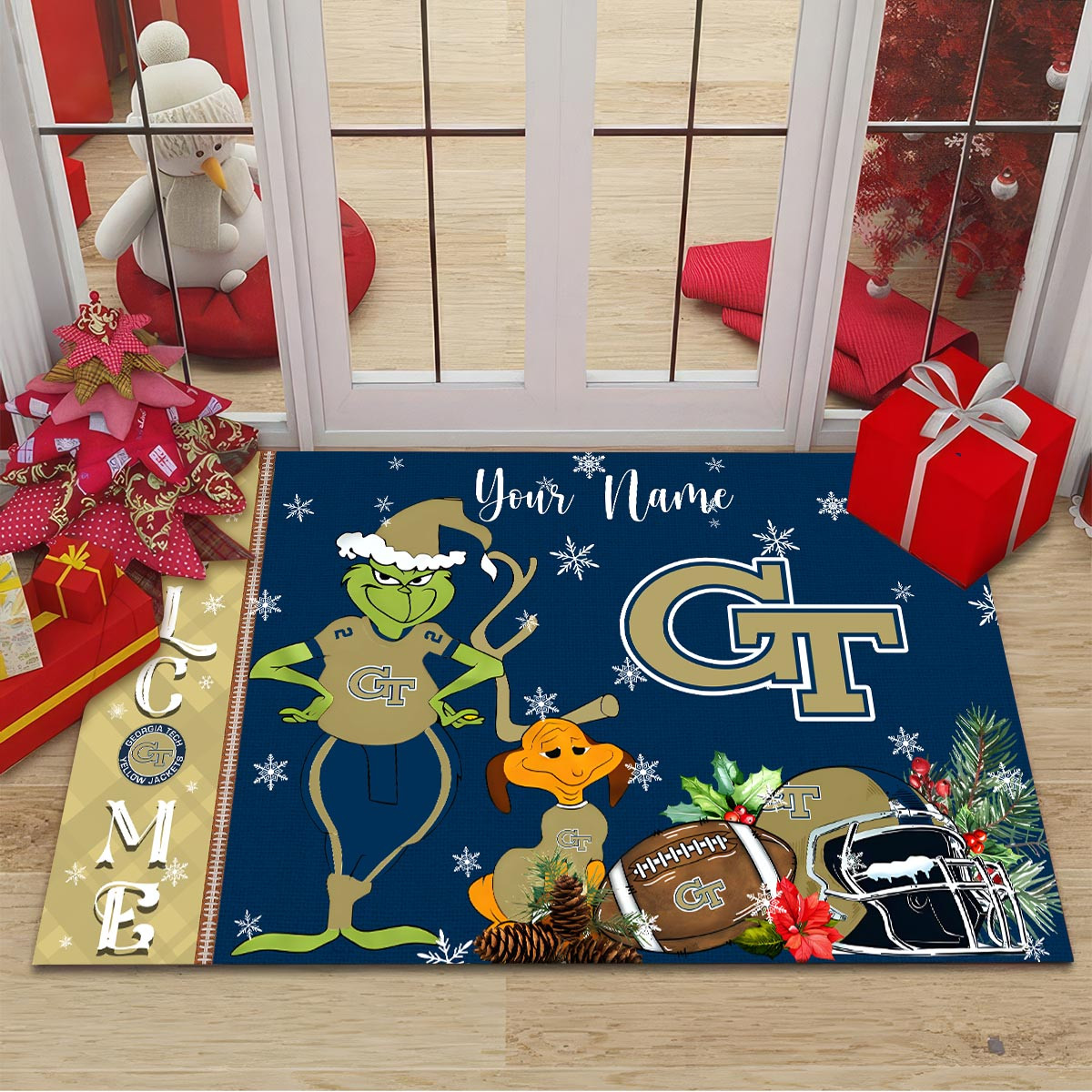 Sportswearmerch Georgia Tech Yellow Jackets NCAA x Grinch Christmas Welcome Football Doormat For Fan