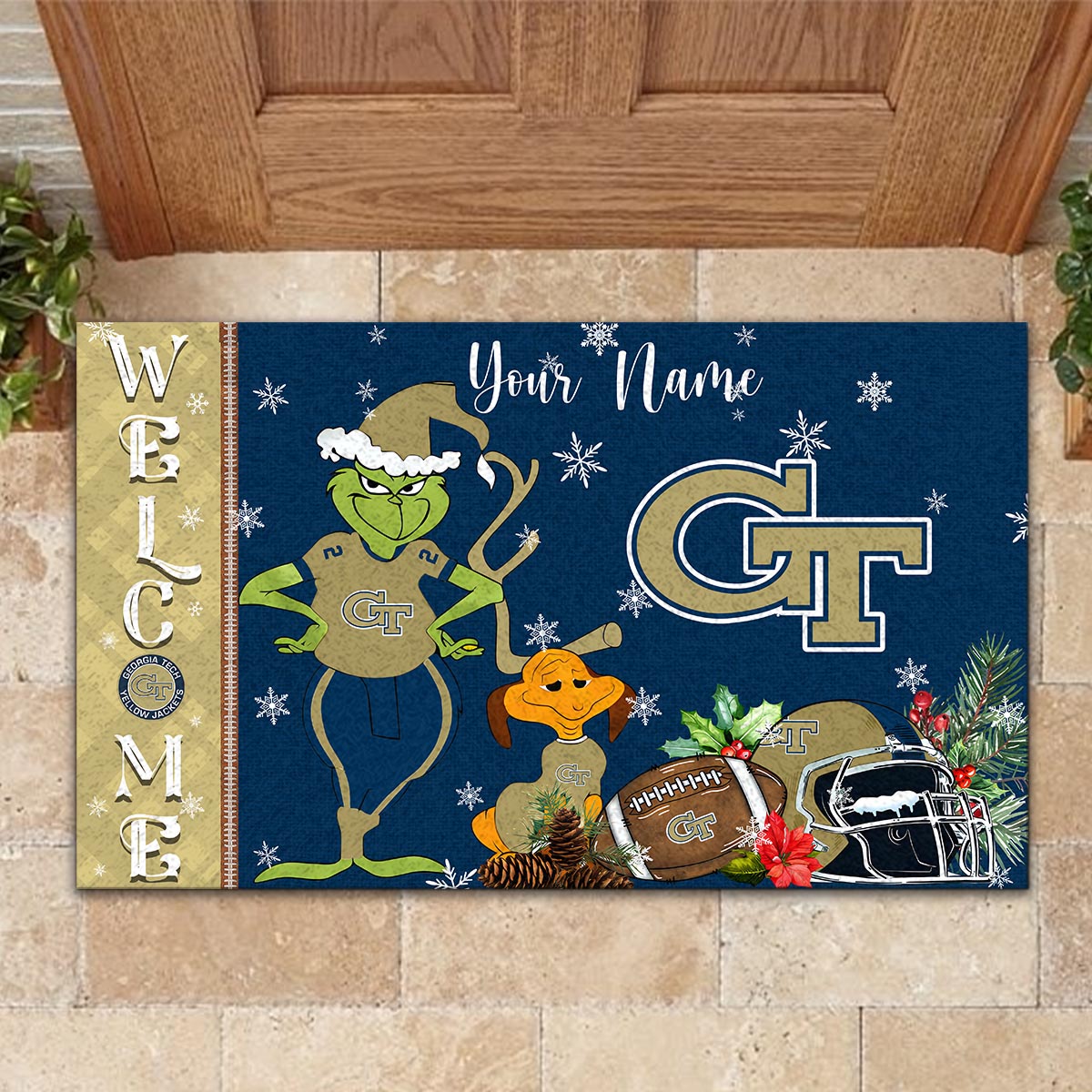 Sportswearmerch Georgia Tech Yellow Jackets NCAA x Grinch Christmas Welcome Football Doormat For Fan