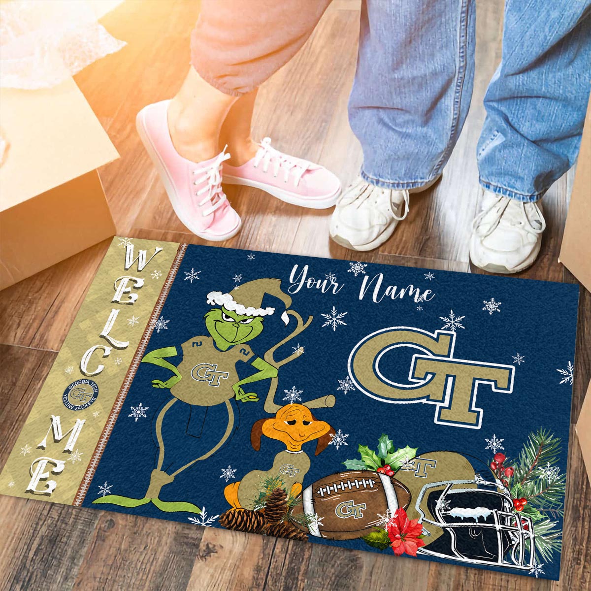 Sportswearmerch Georgia Tech Yellow Jackets NCAA x Grinch Christmas Welcome Football Doormat For Fan
