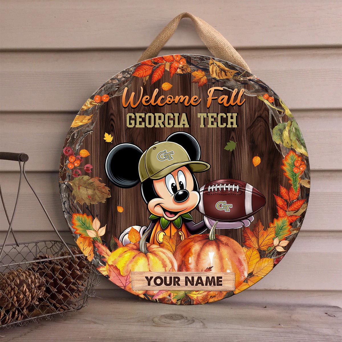 Sportswearmerch Georgia Tech Yellow Jackets NCAA x Mickey Round Wooden Sign For Fan