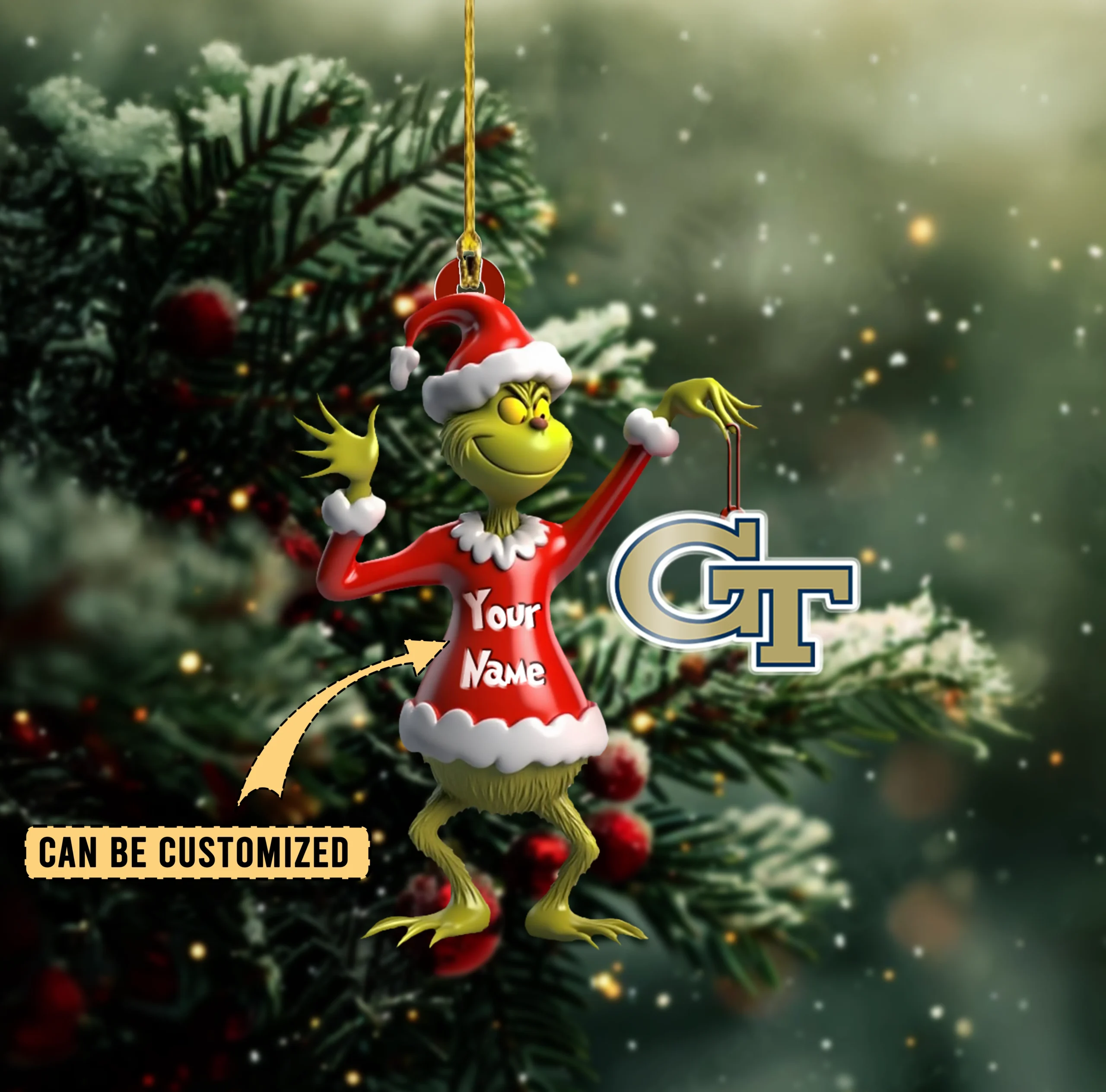 Sportswearmerch Georgia Tech Yellow Jackets NCAA x The Grinch Acrylic Ornament Gift For Fans