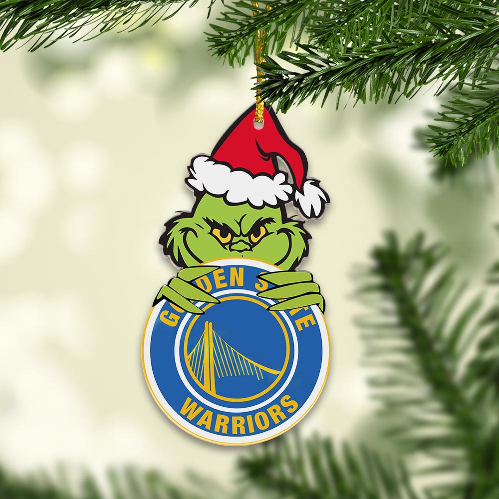 Sportswearmerch Golden State Warriors NBA x Grinch Christmas Acrylic Ornament For Fans