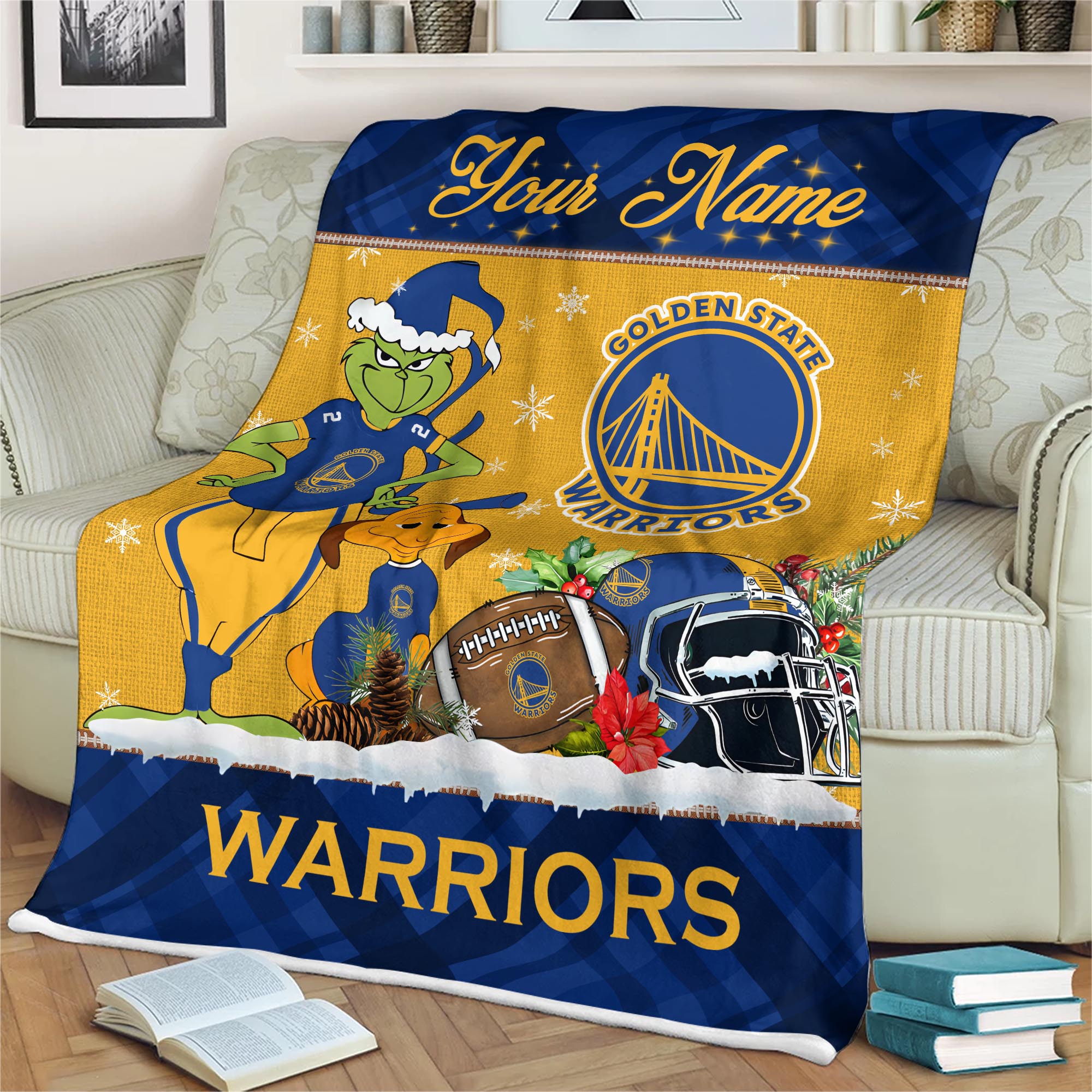 Sportswearmerch Golden State Warriors NBA x Grinch Christmas Fleece Blanket For Fan