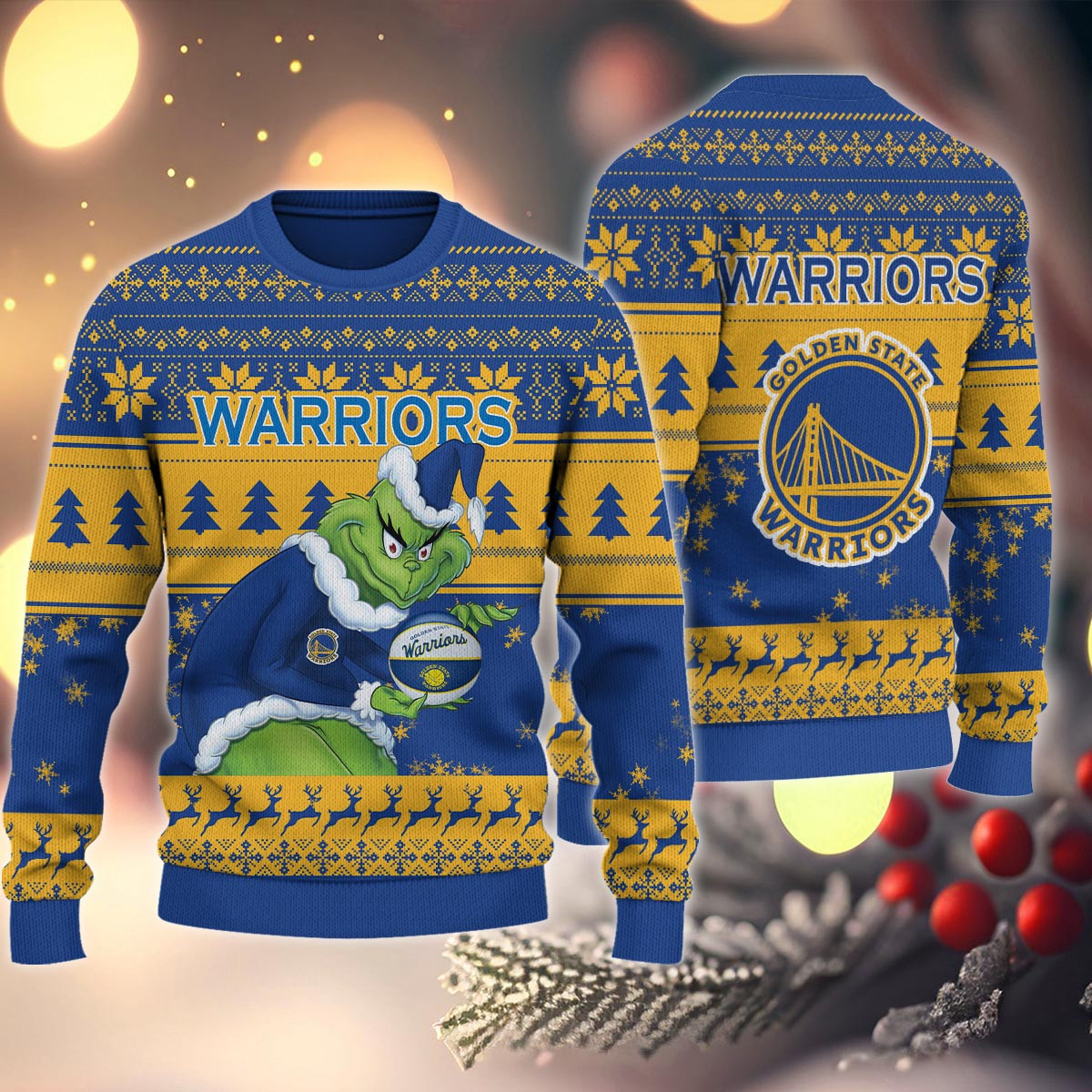 Sportswearmerch Golden State Warriors NBA x Grinch Christmas Ugly Sweater For Fans