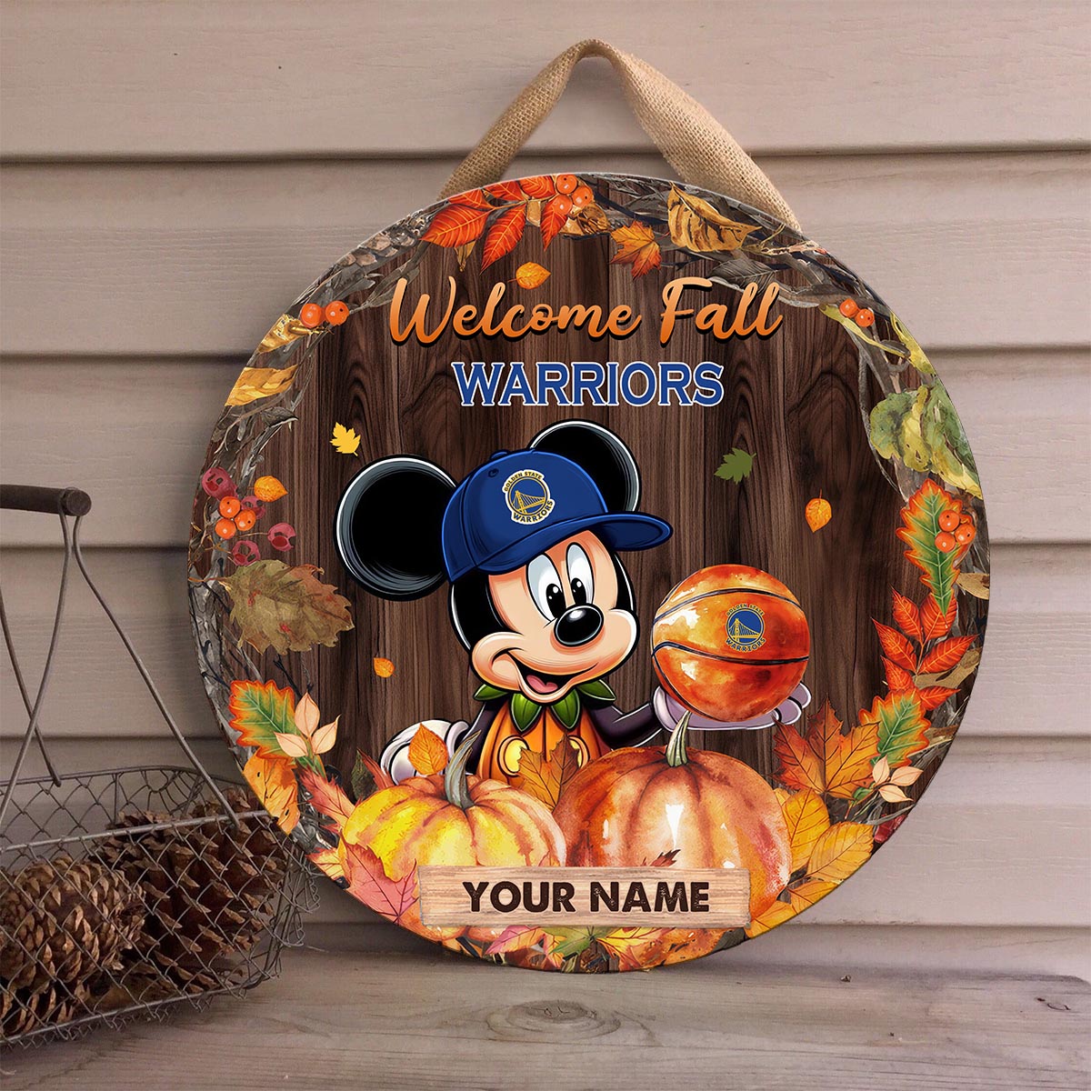 Sportswearmerch Golden State Warriors NBA x Mickey Round Wooden Sign For Fan
