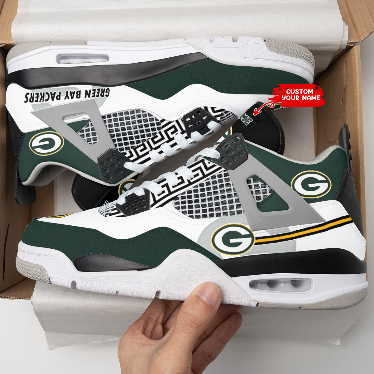 Sportswearmerch Green Bay Packers NFL Air Jordan 4 Sneaker AJ4 Sneakers Shoes For Men And Women