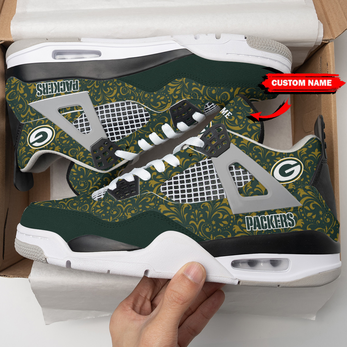 Sportswearmerch Green Bay Packers NFL Air Jordan 4 Sneaker AJ4 Sneakers Shoes For Men And Women
