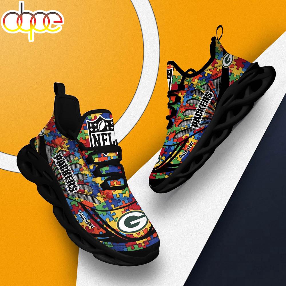 Sportswearmerch Green Bay Packers NFL Autism Clunky Max Soul Shoes Sneakers For Men And Women