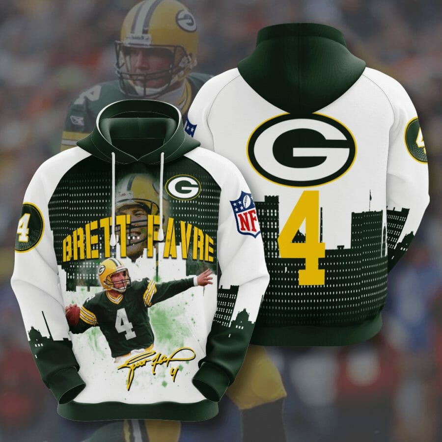 Sportswearmerch Green Bay Packers NFL Brett Favre Dark White Personalized Hoodie For Fan