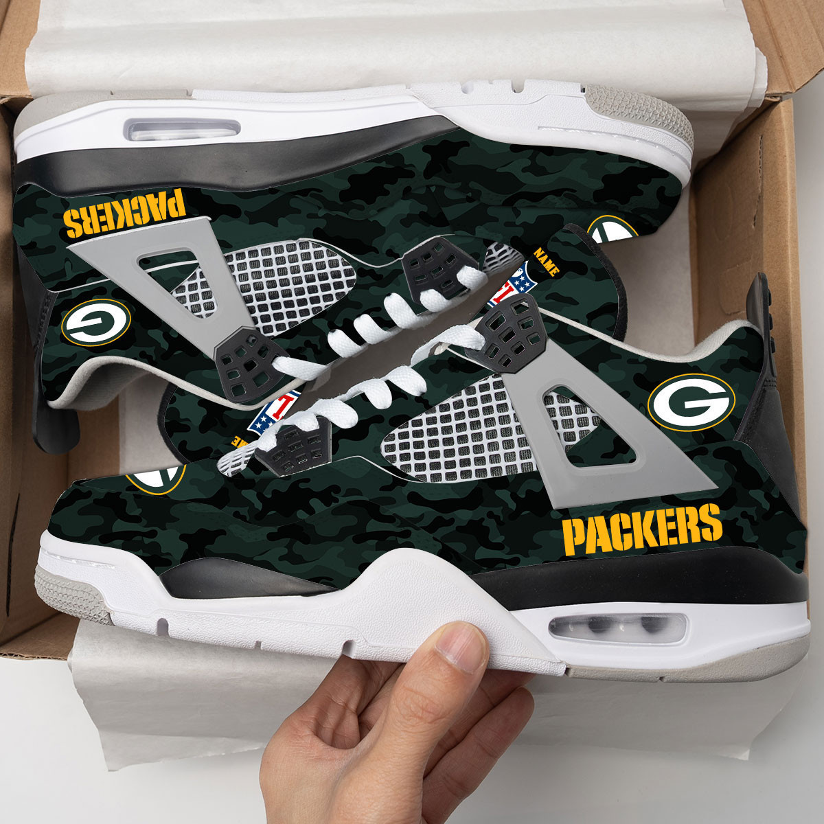 Sportswearmerch Green Bay Packers NFL Camo Air Jordan 4 SneakerAJ4 Sneakers Shoes For Men And Women
