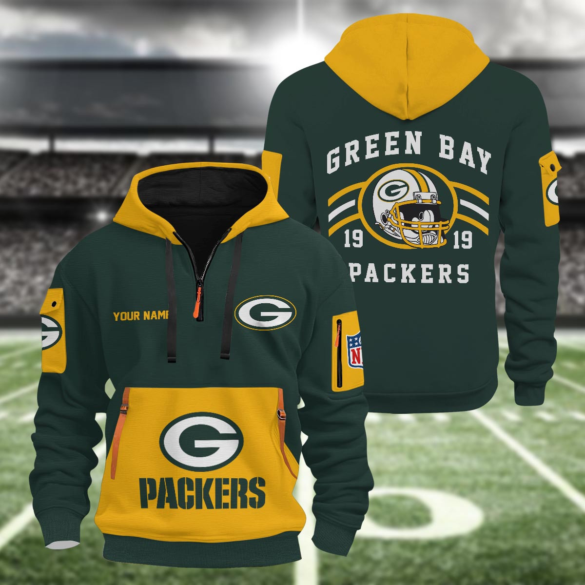Sportswearmerch Green Bay Packers NFL Half Zip Hoodie For Fan