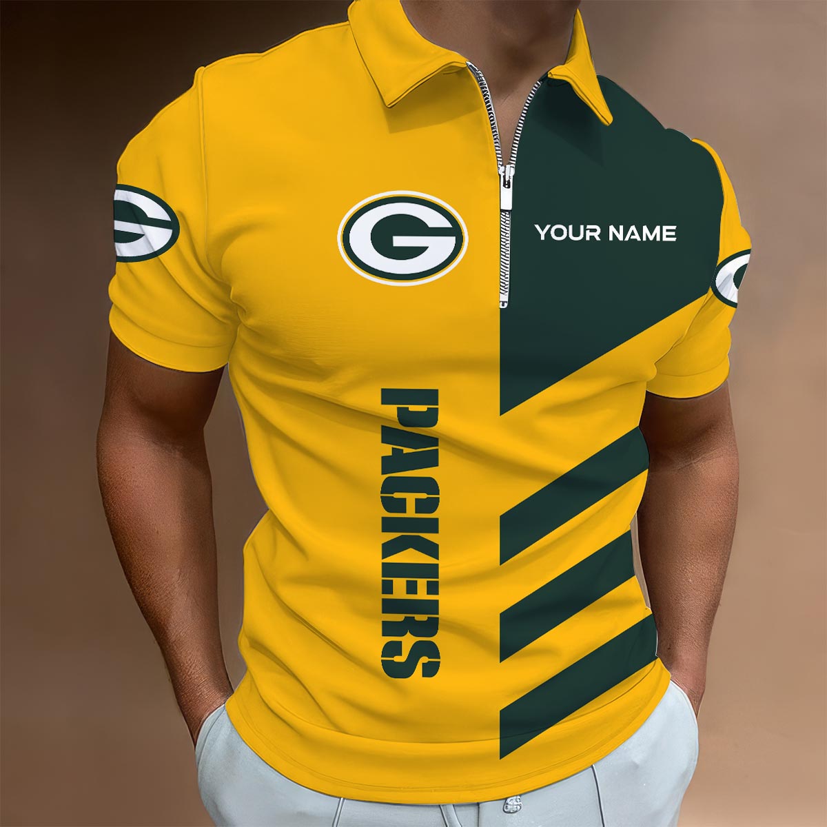 Sportswearmerch Green Bay Packers NFL Lapel Zip Polo Shirt For Fan