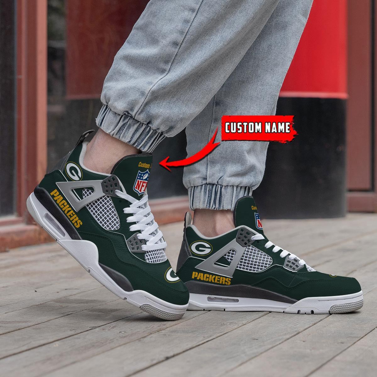 Sportswearmerch Green Bay Packers NFL Personalized Air Jordan 4 AJ4 Sneakers Shoes For Men And Women