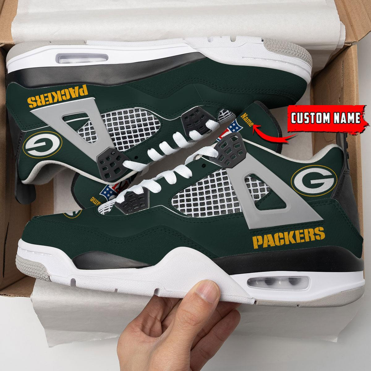 Sportswearmerch Green Bay Packers NFL Personalized Air Jordan 4 AJ4 Sneakers Shoes For Men And Women