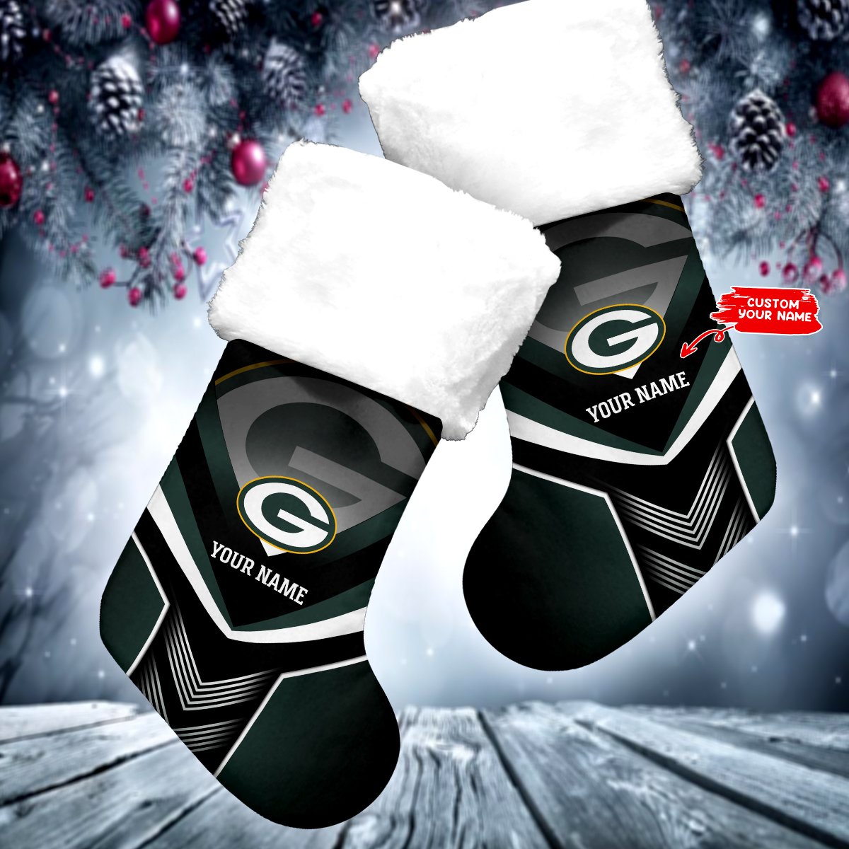 Sportswearmerch Green Bay Packers NFL Personalized Christmas Socks For Fan