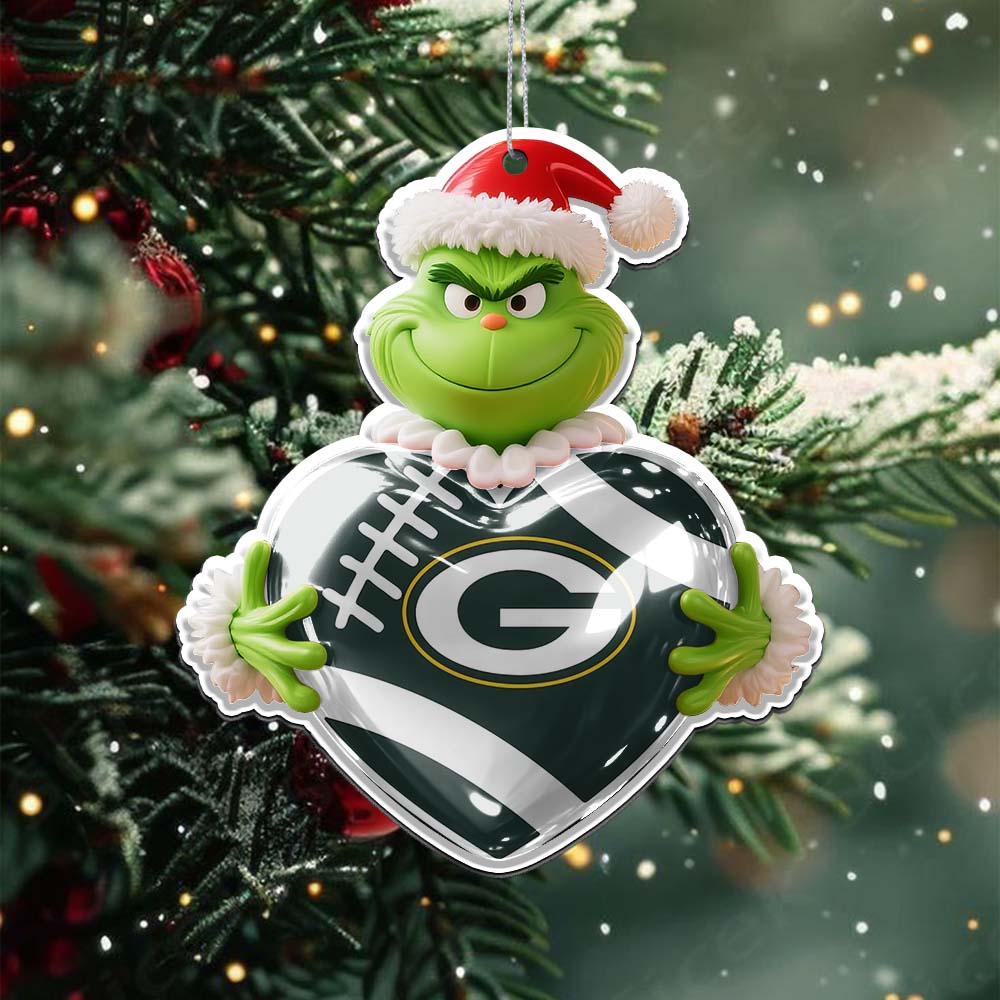 Sportswearmerch Green Bay Packers NFL The Grinch x Christmas Acrylic Ornament Gift For Fan